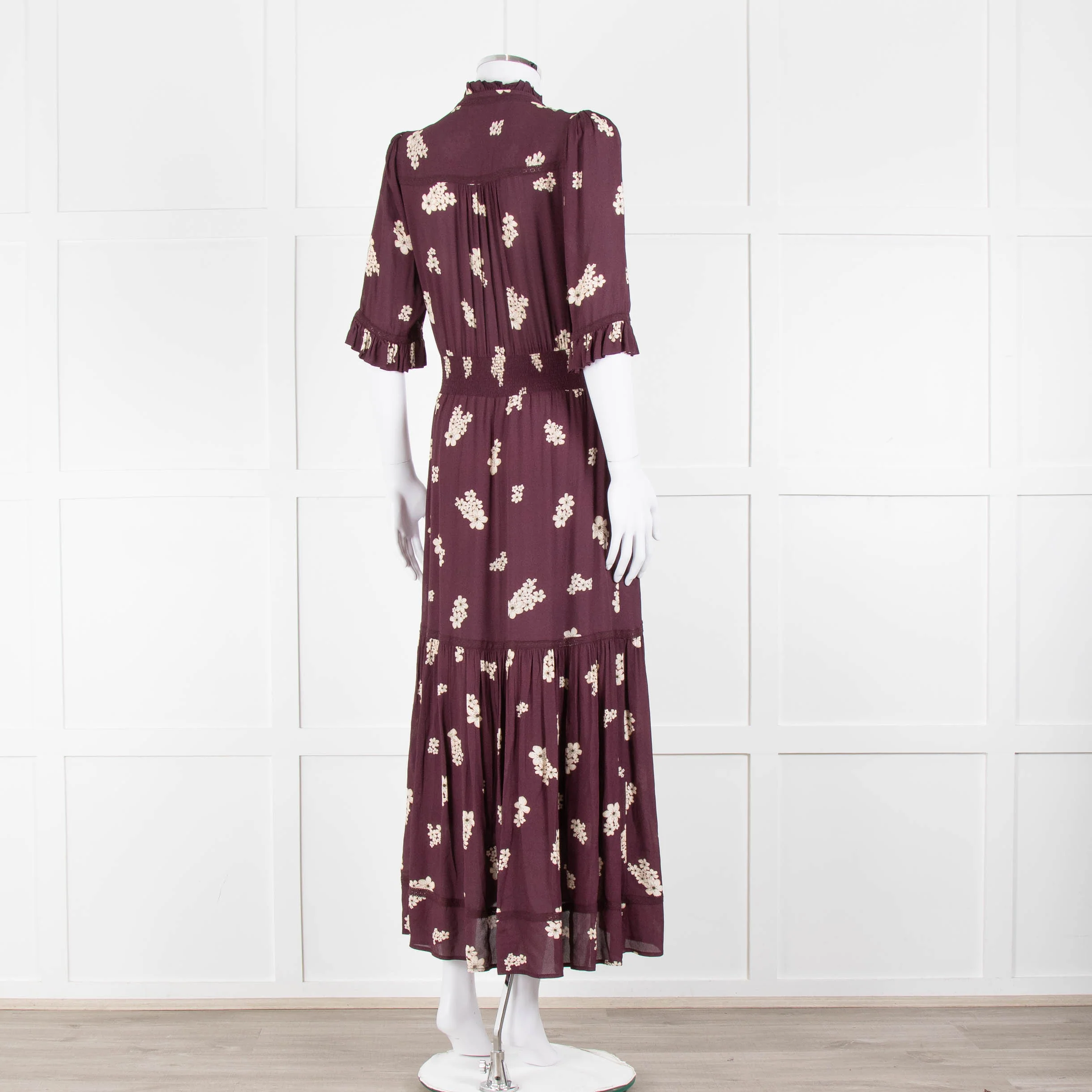Wyse Burgundy Floral Short Sleeve Dress - Image 4
