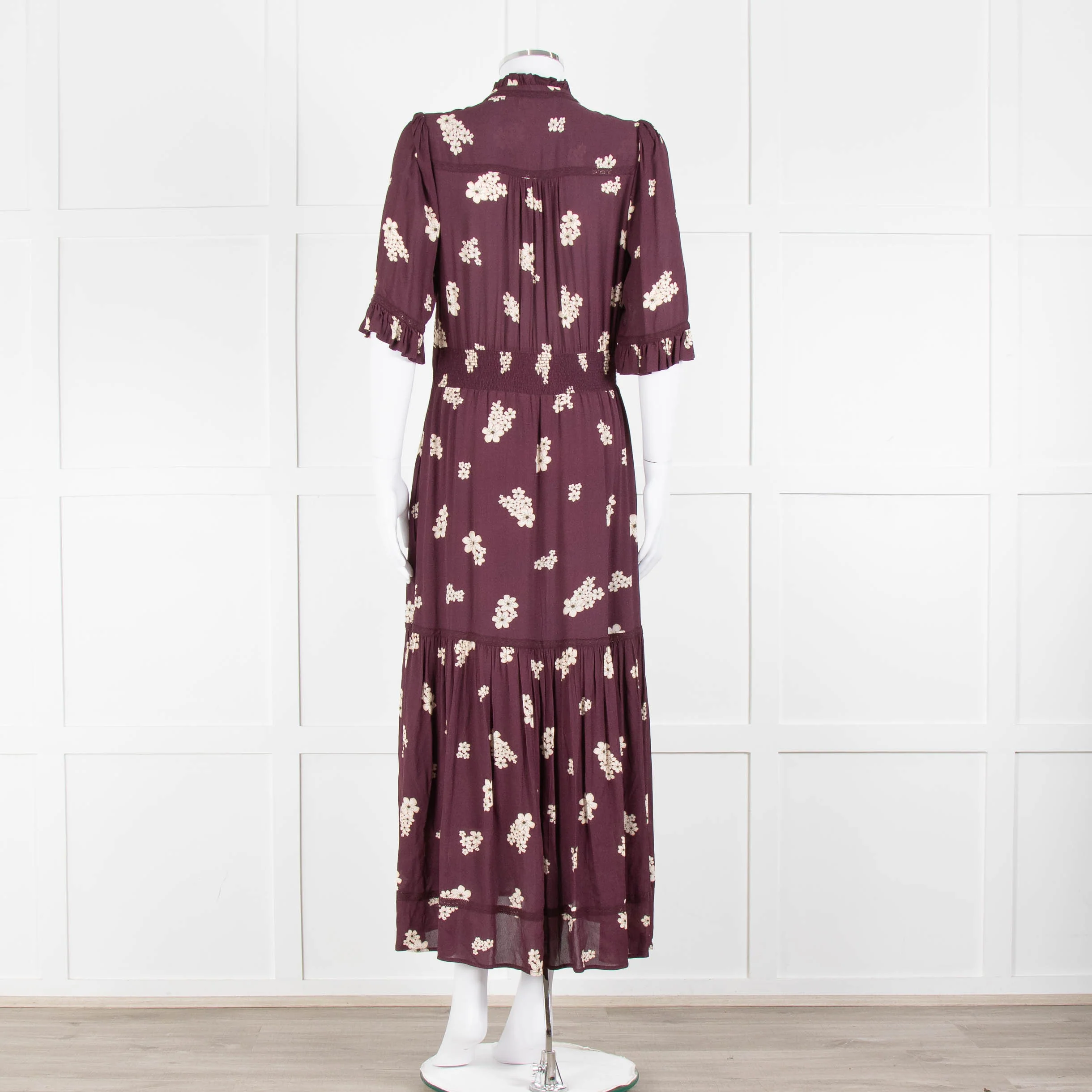 Wyse Burgundy Floral Short Sleeve Dress - Image 5