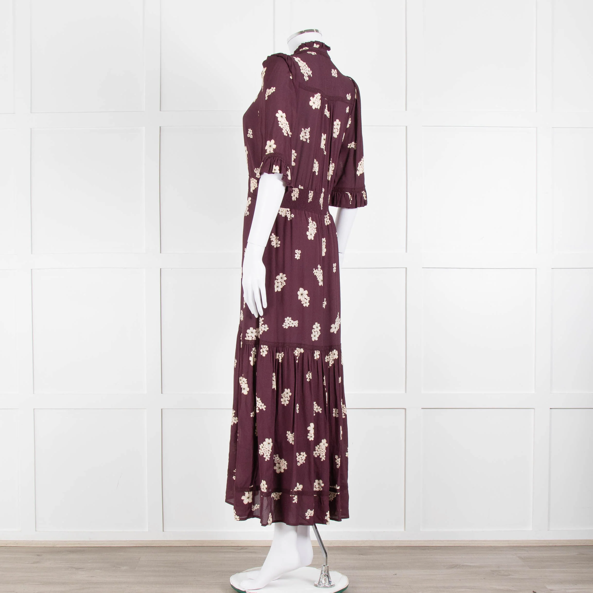 Wyse Burgundy Floral Short Sleeve Dress - Image 6