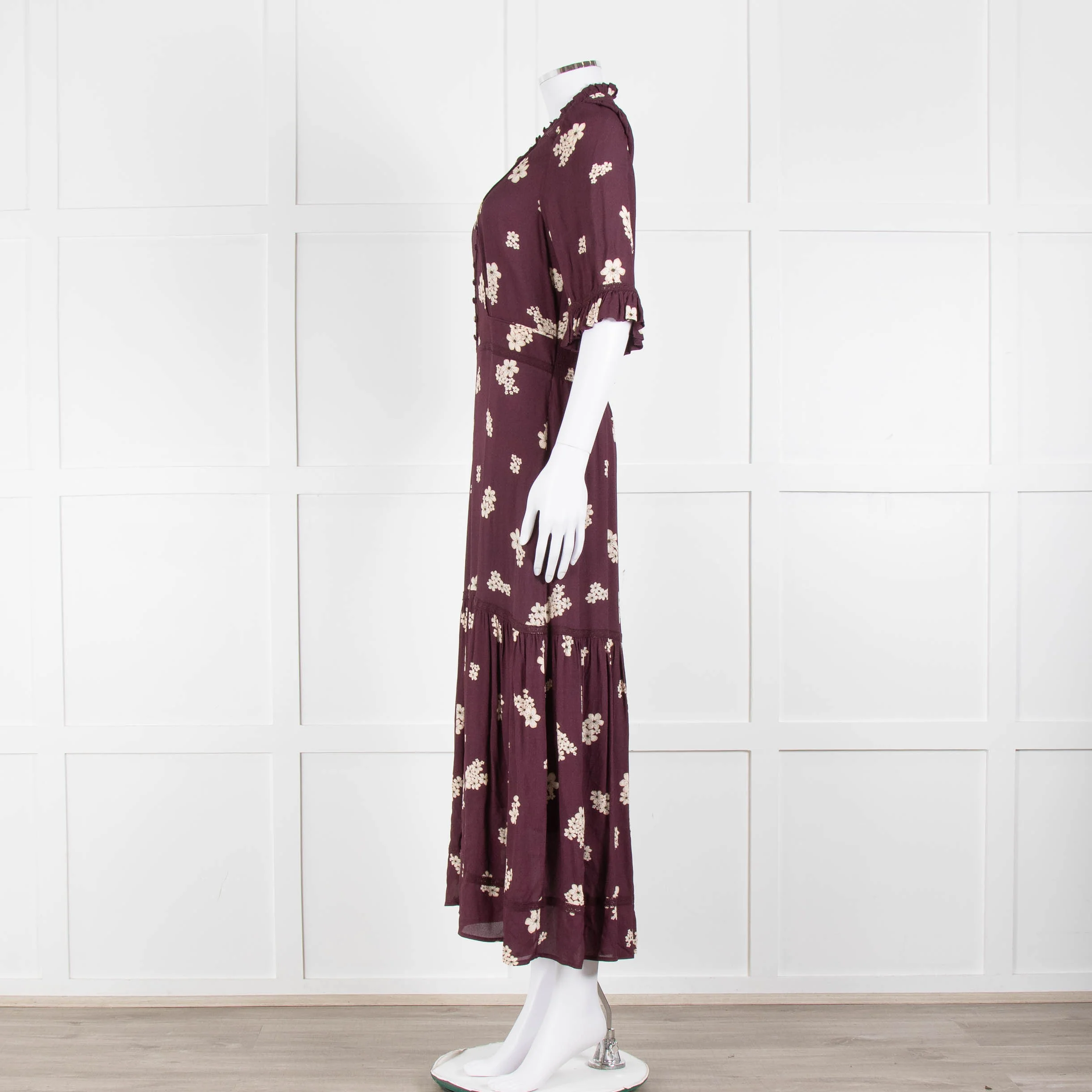 Wyse Burgundy Floral Short Sleeve Dress - Image 7