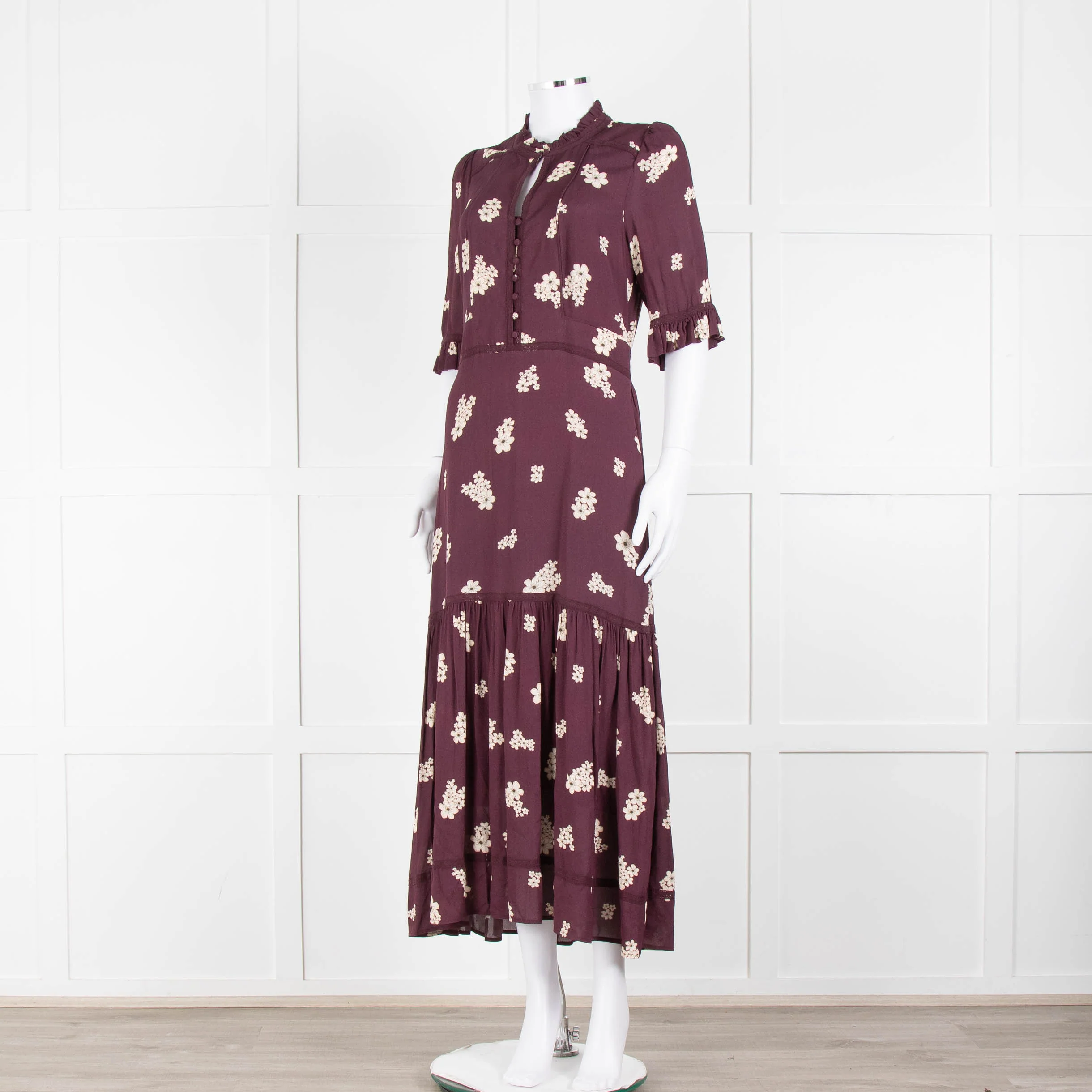 Wyse Burgundy Floral Short Sleeve Dress - Image 8