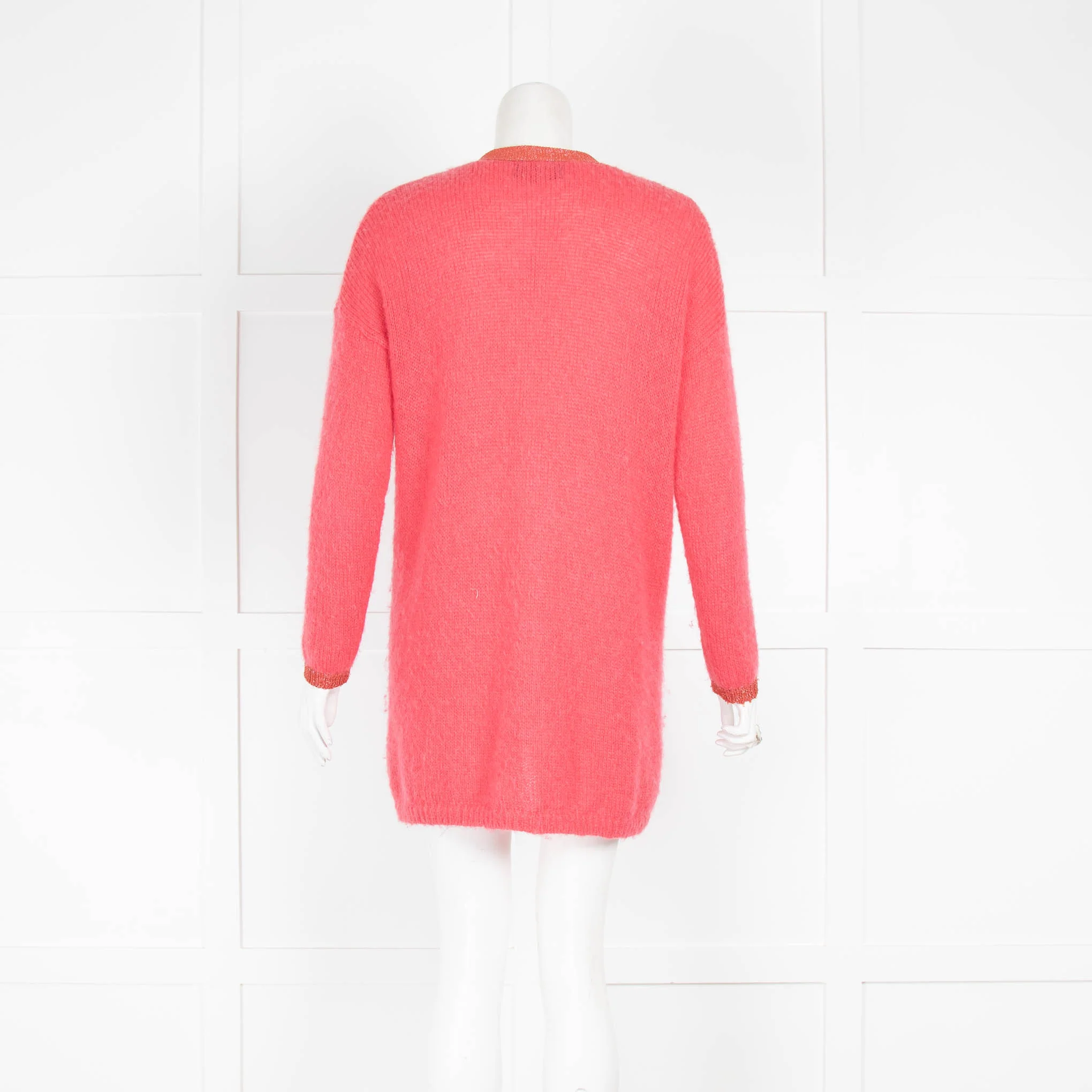 Wyse Coral Lurex Trim Mohair Long Cardigan - Image 3