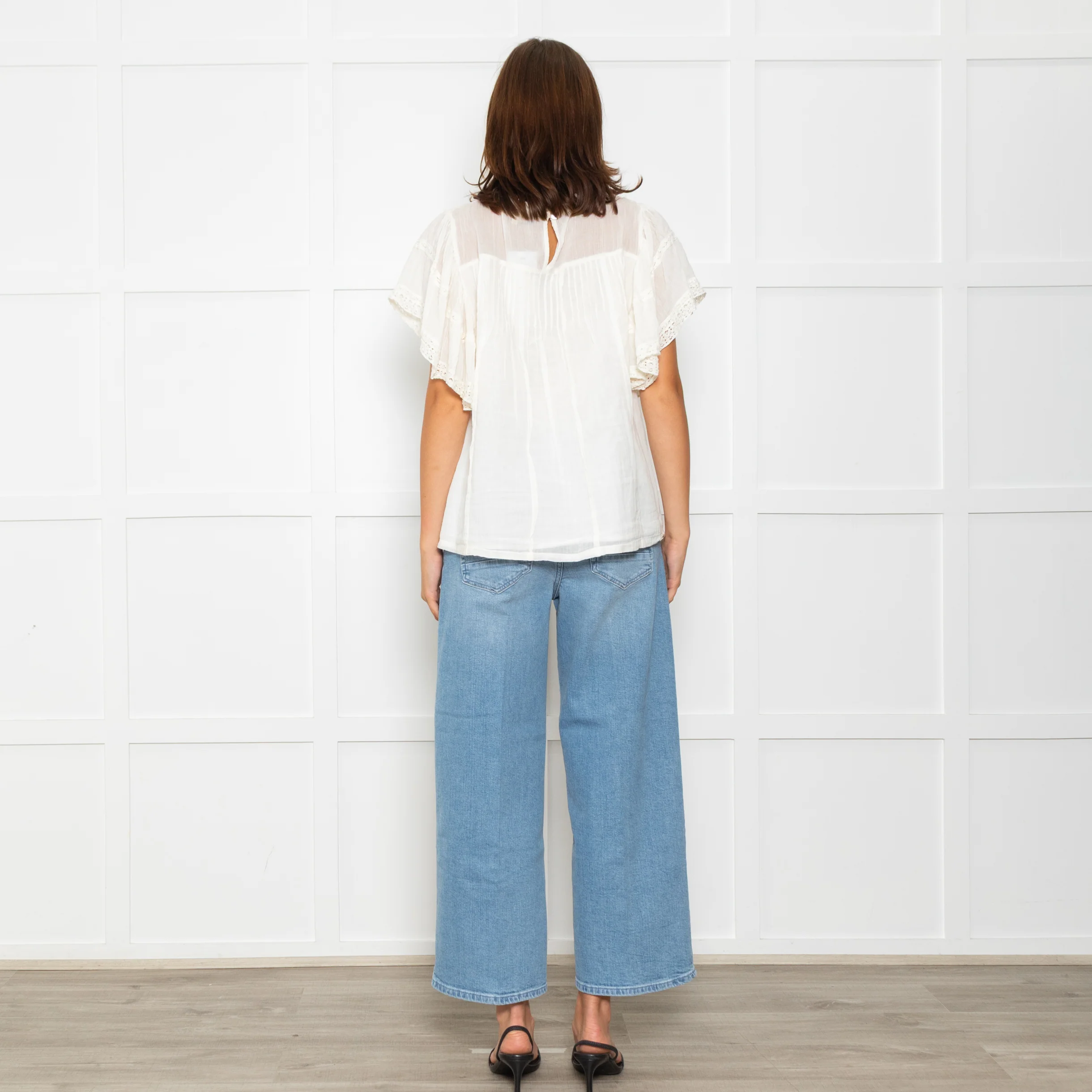Wyse Cream Lace Trim Frill Sleeve Top - Image 5