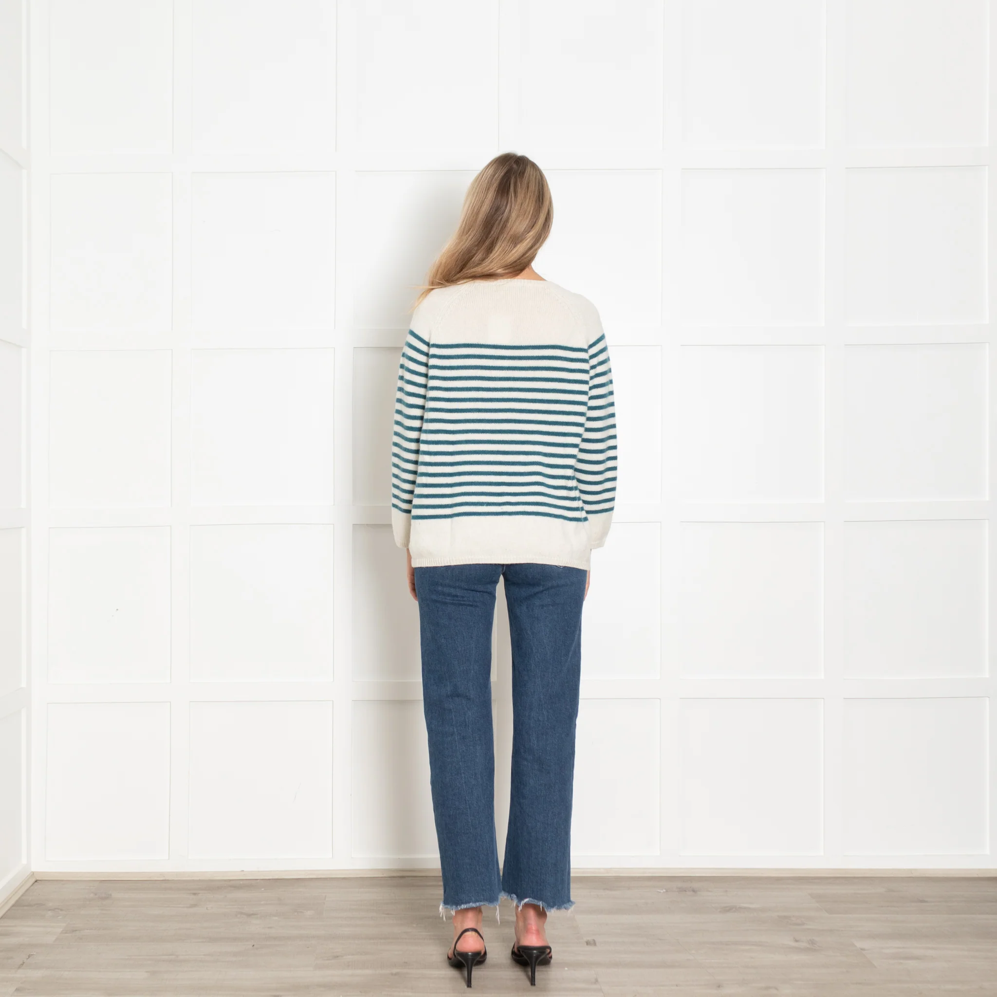 Wyse Cream Teal Striped Cashmere Jumper - Image 5