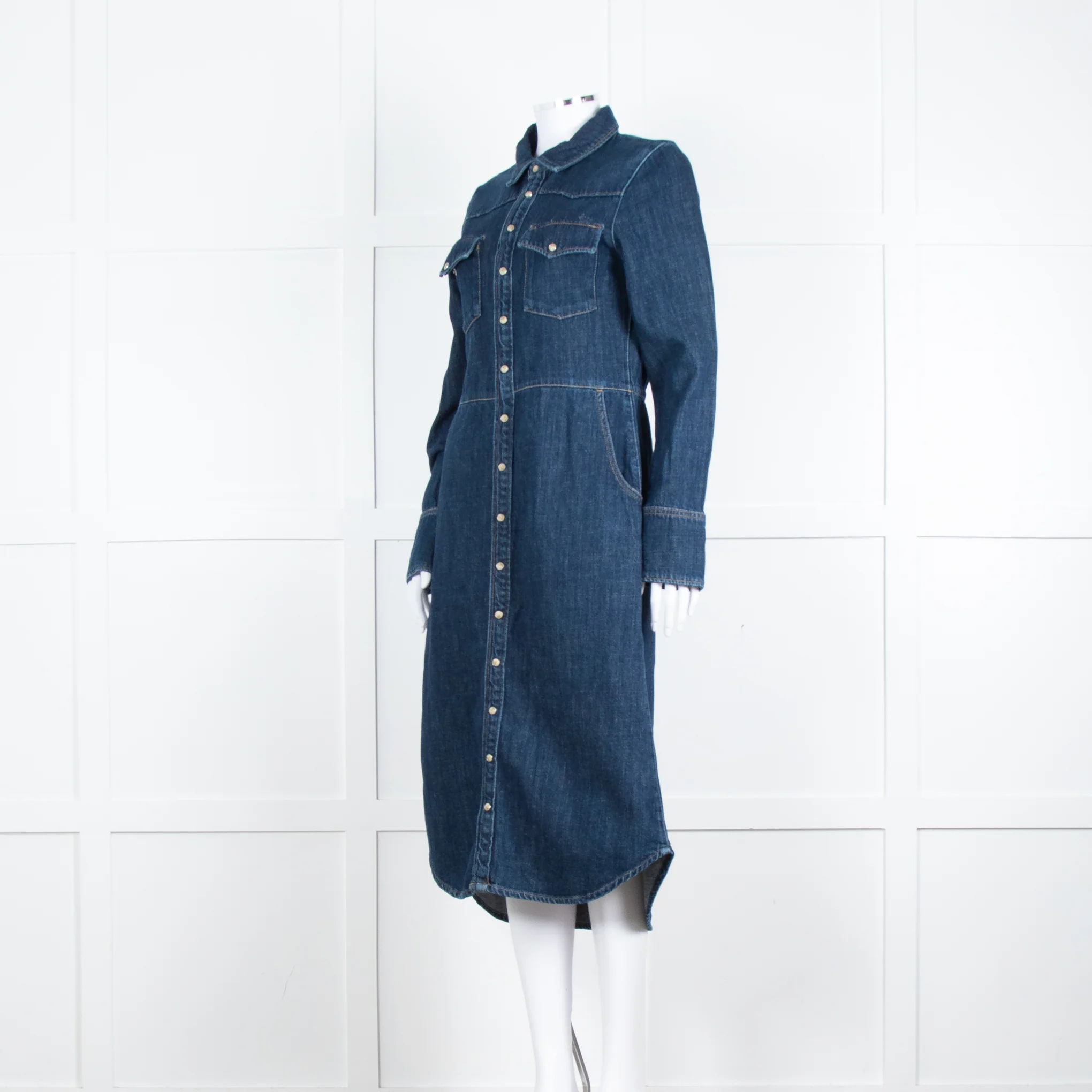 Wyse Dark Blue Denim Scallop Edge Detail Zip Front Dress - Image 10
