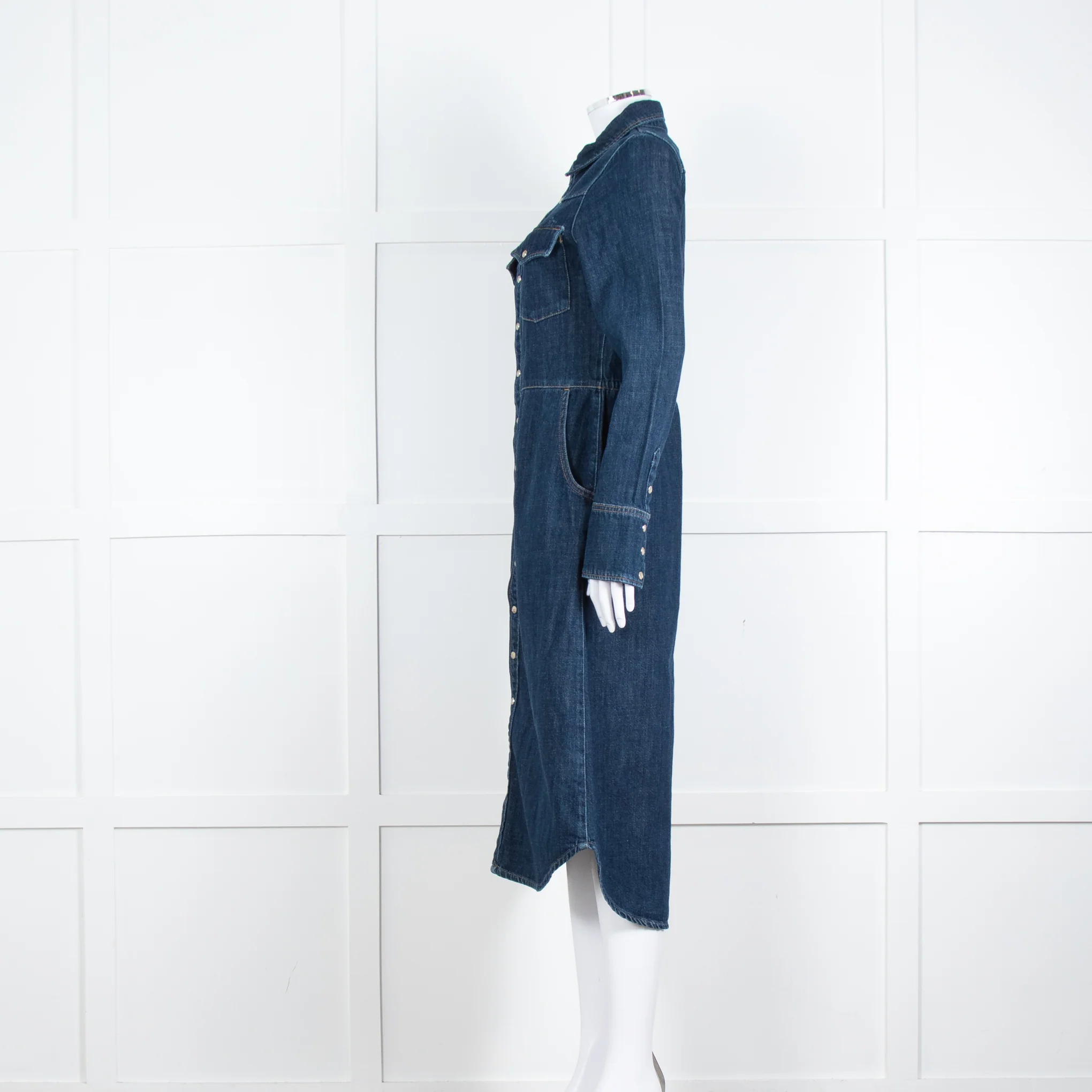 Wyse Dark Blue Denim Scallop Edge Detail Zip Front Dress - Image 11