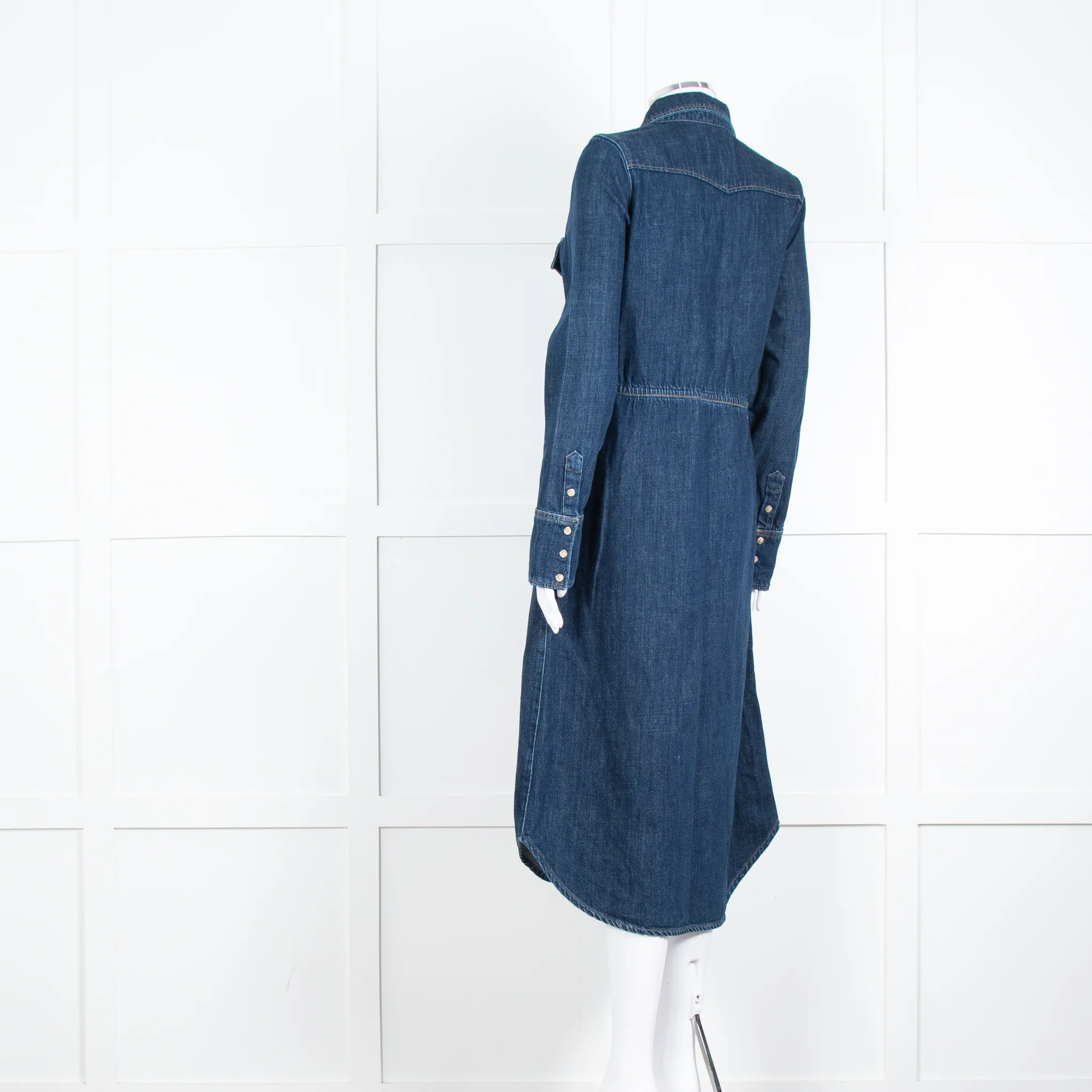 Wyse Dark Blue Denim Scallop Edge Detail Zip Front Dress - Image 12