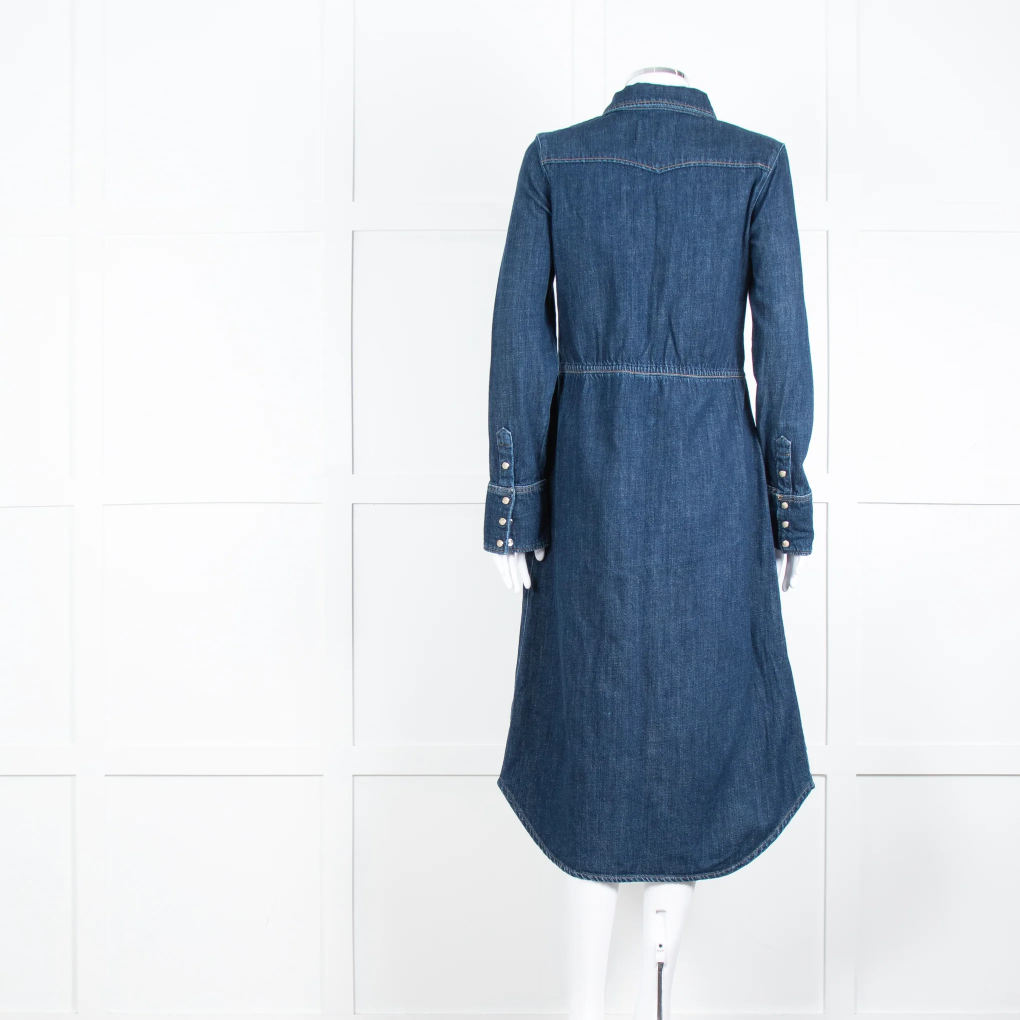 Wyse Dark Blue Denim Scallop Edge Detail Zip Front Dress - Image 13