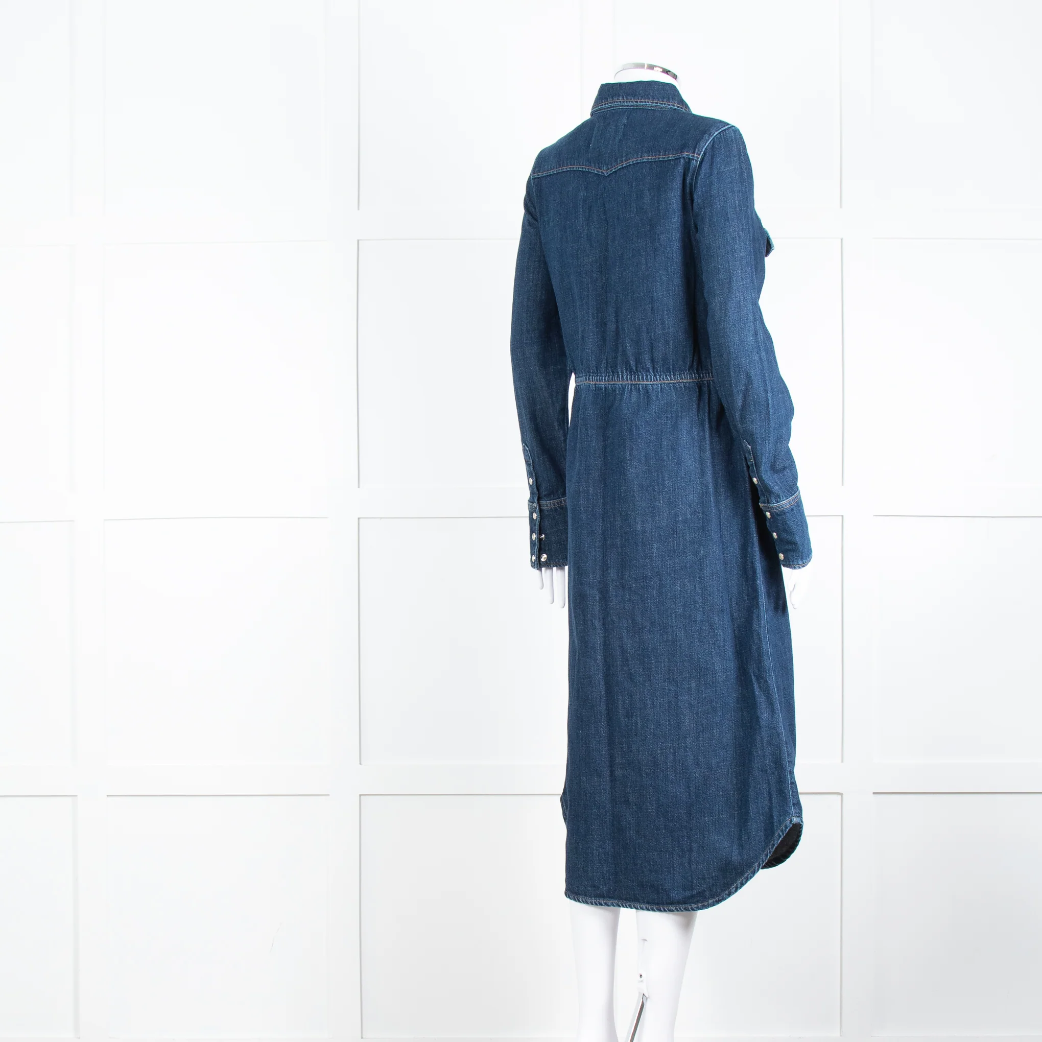 Wyse Dark Blue Denim Scallop Edge Detail Zip Front Dress - Image 14