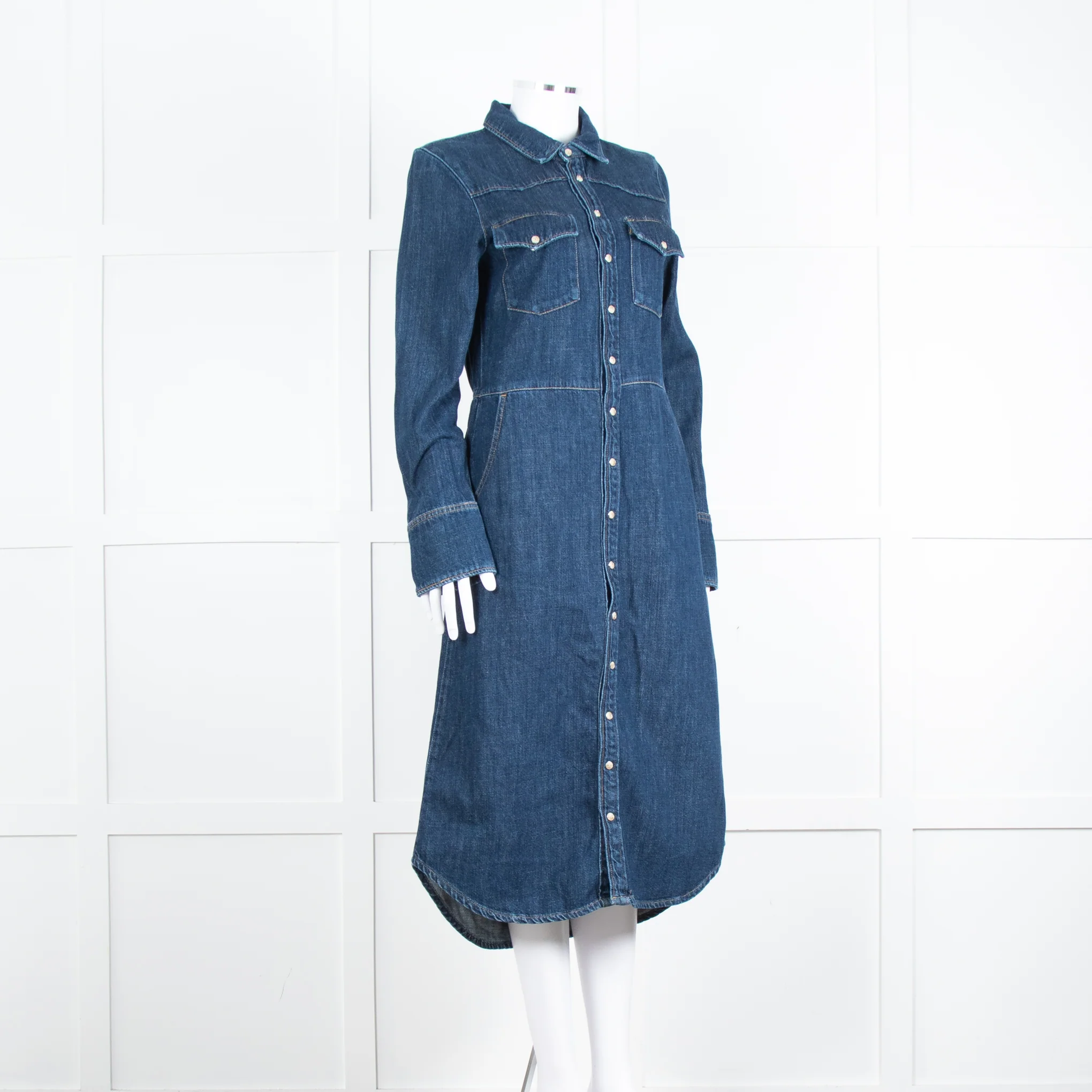 Wyse Dark Blue Denim Scallop Edge Detail Zip Front Dress - Image 16