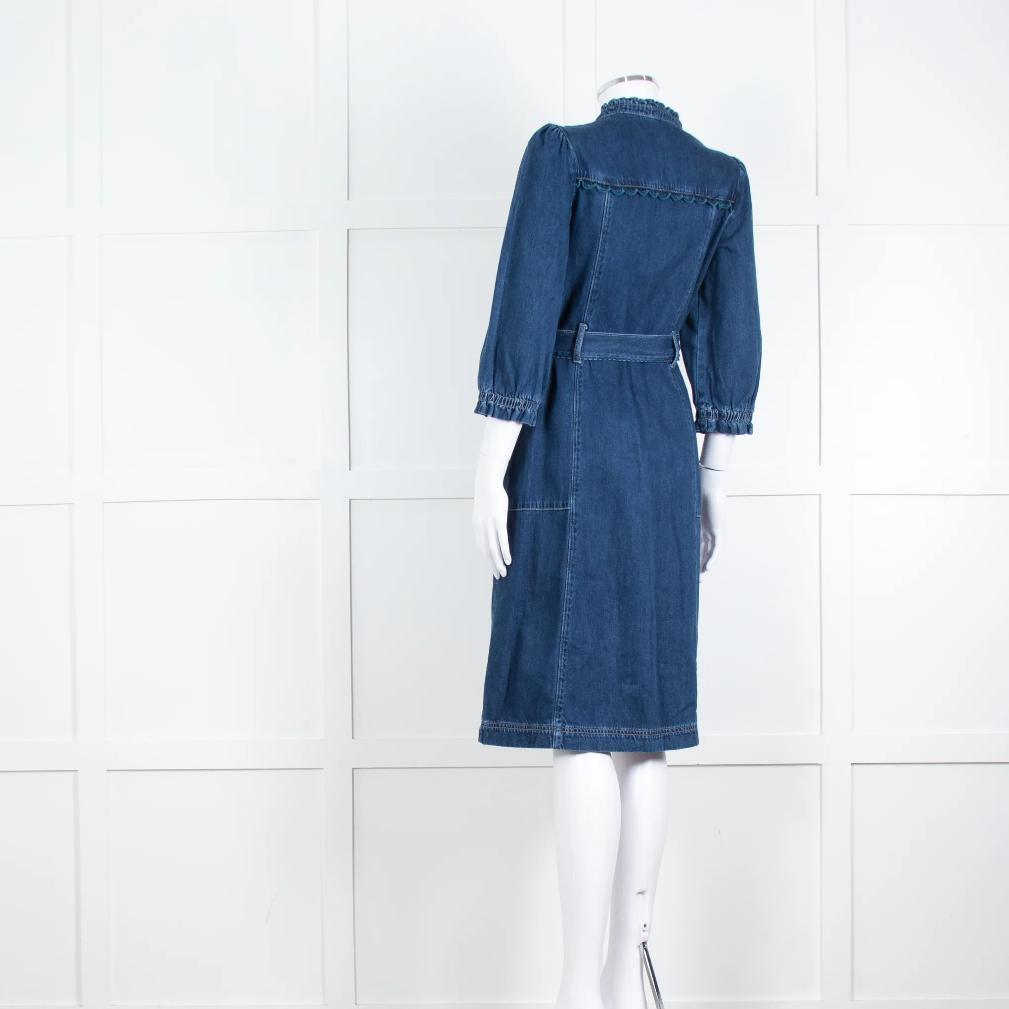Wyse Dark Blue Denim Scallop Edge Detail Zip Front Dress - Image 4