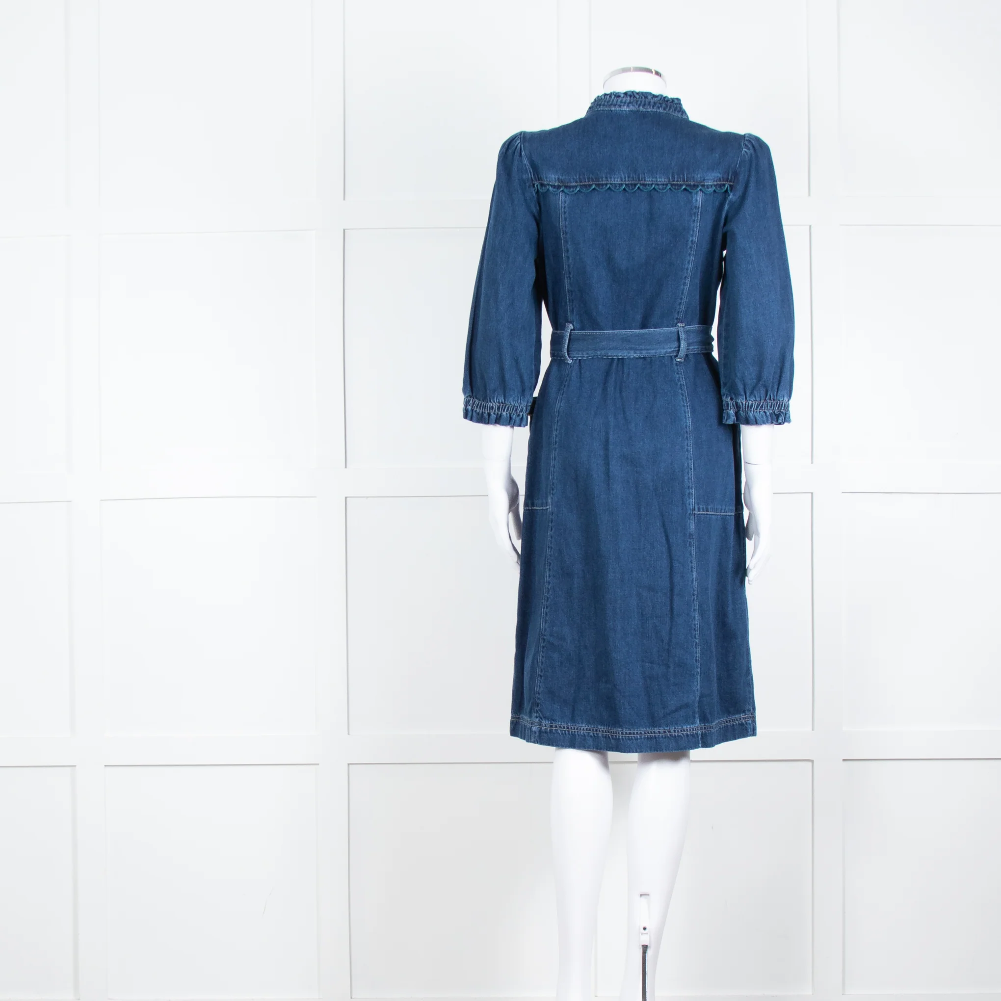 Wyse Dark Blue Denim Scallop Edge Detail Zip Front Dress - Image 5