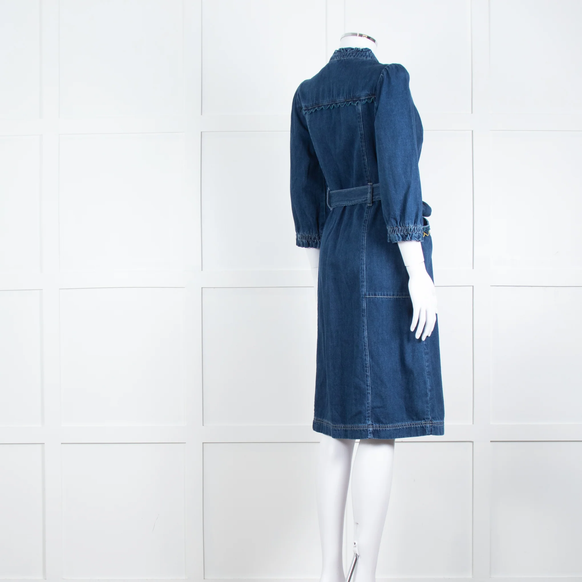 Wyse Dark Blue Denim Scallop Edge Detail Zip Front Dress - Image 6