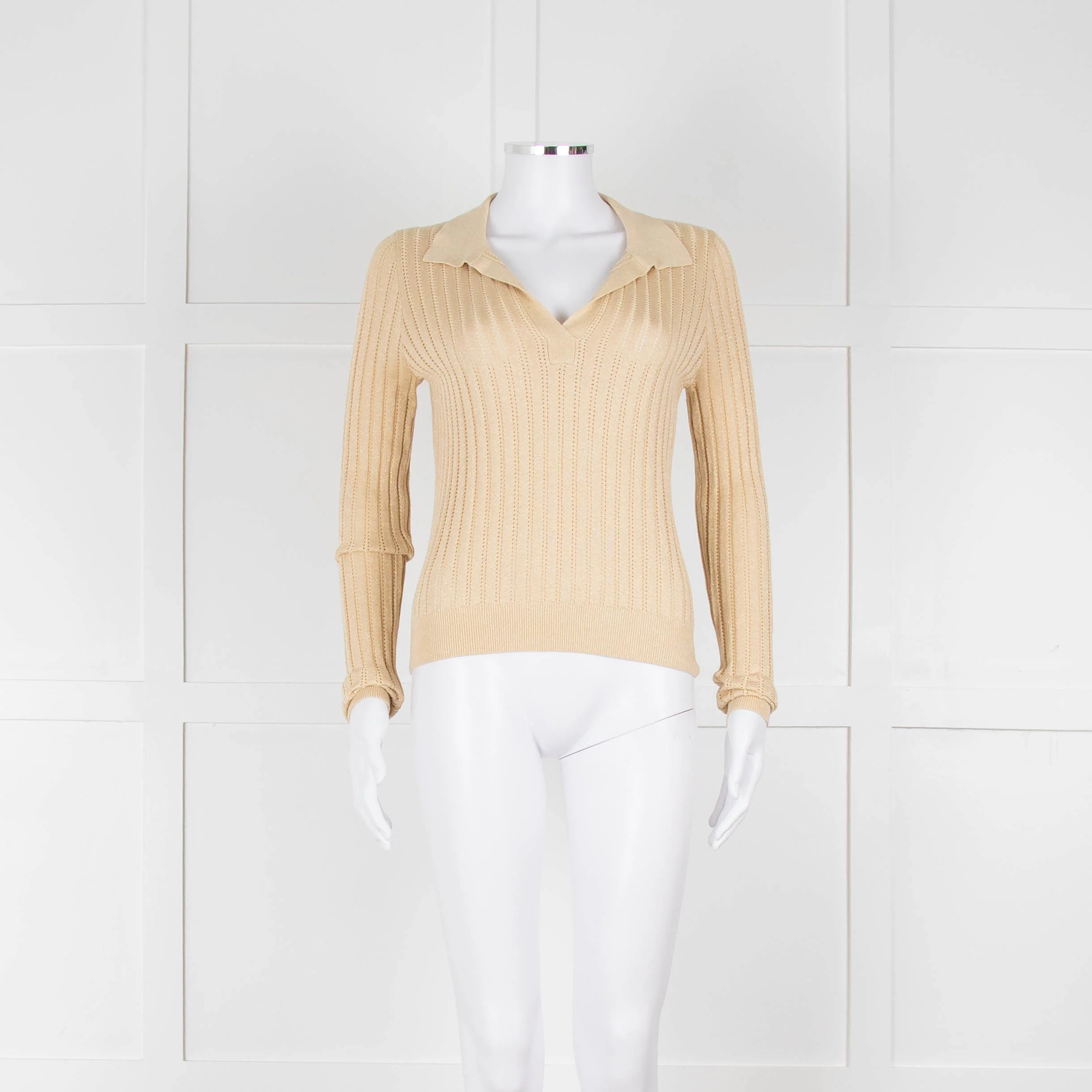 Wyse Gold Ribbed V-Neck Lurex Sweater