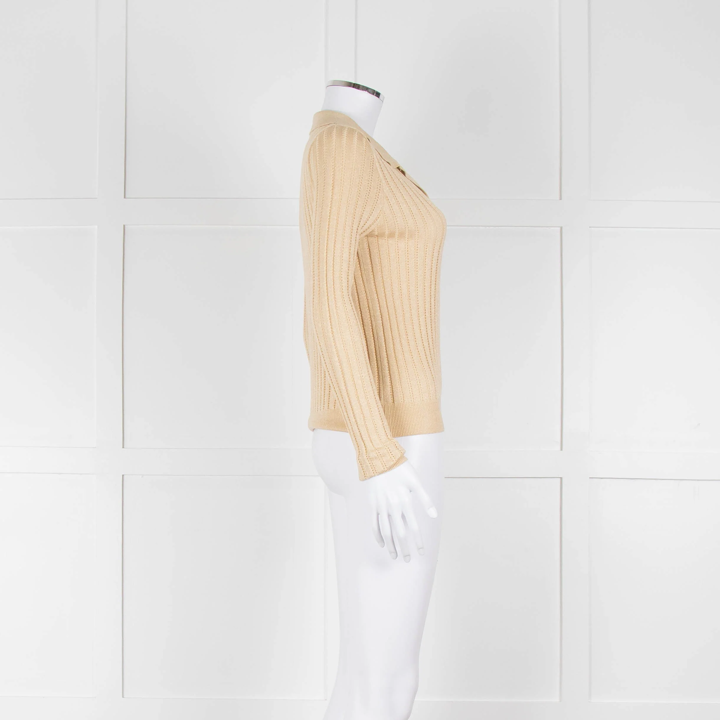 Wyse Gold Ribbed V-Neck Lurex Sweater - Image 3