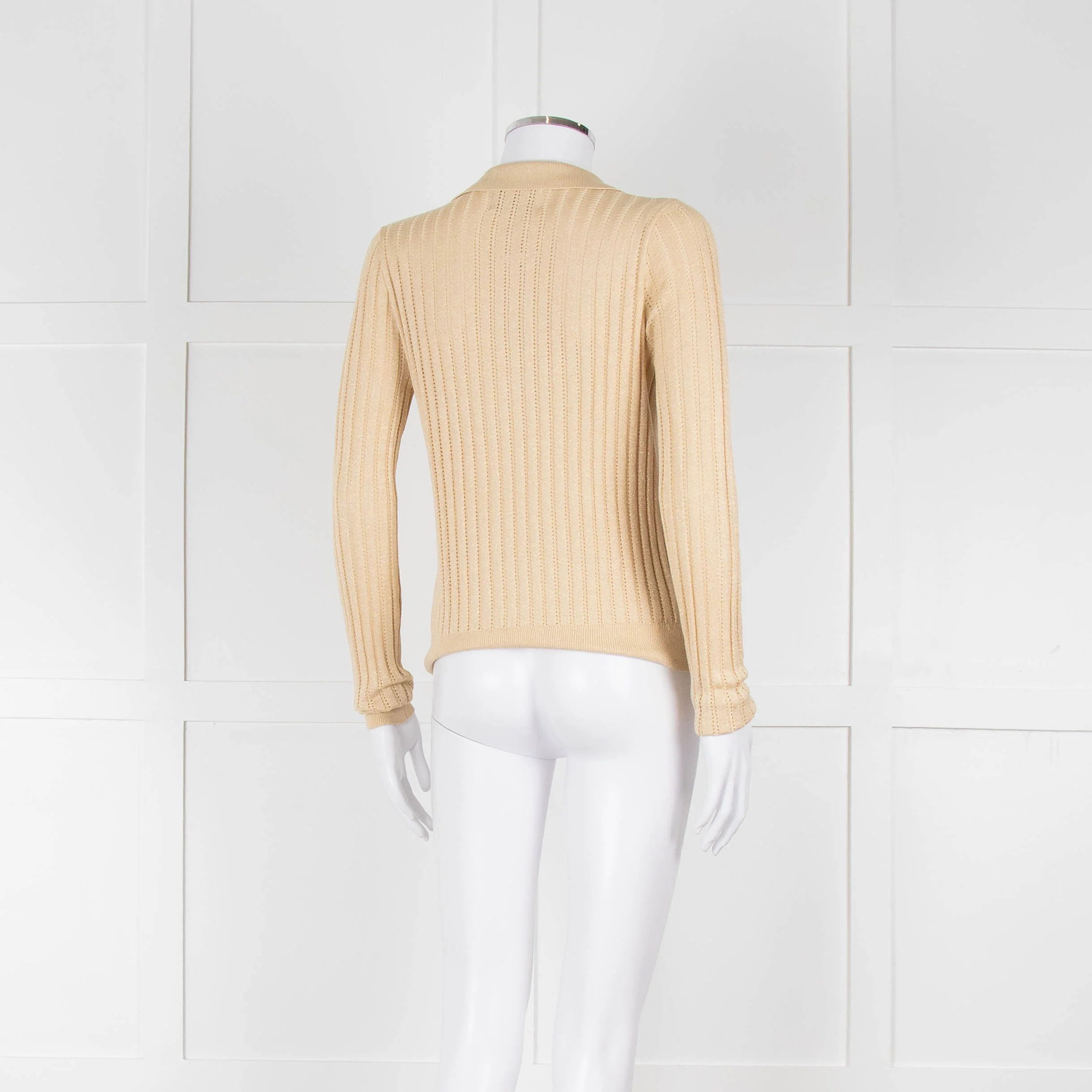 Wyse Gold Ribbed V-Neck Lurex Sweater - Image 4