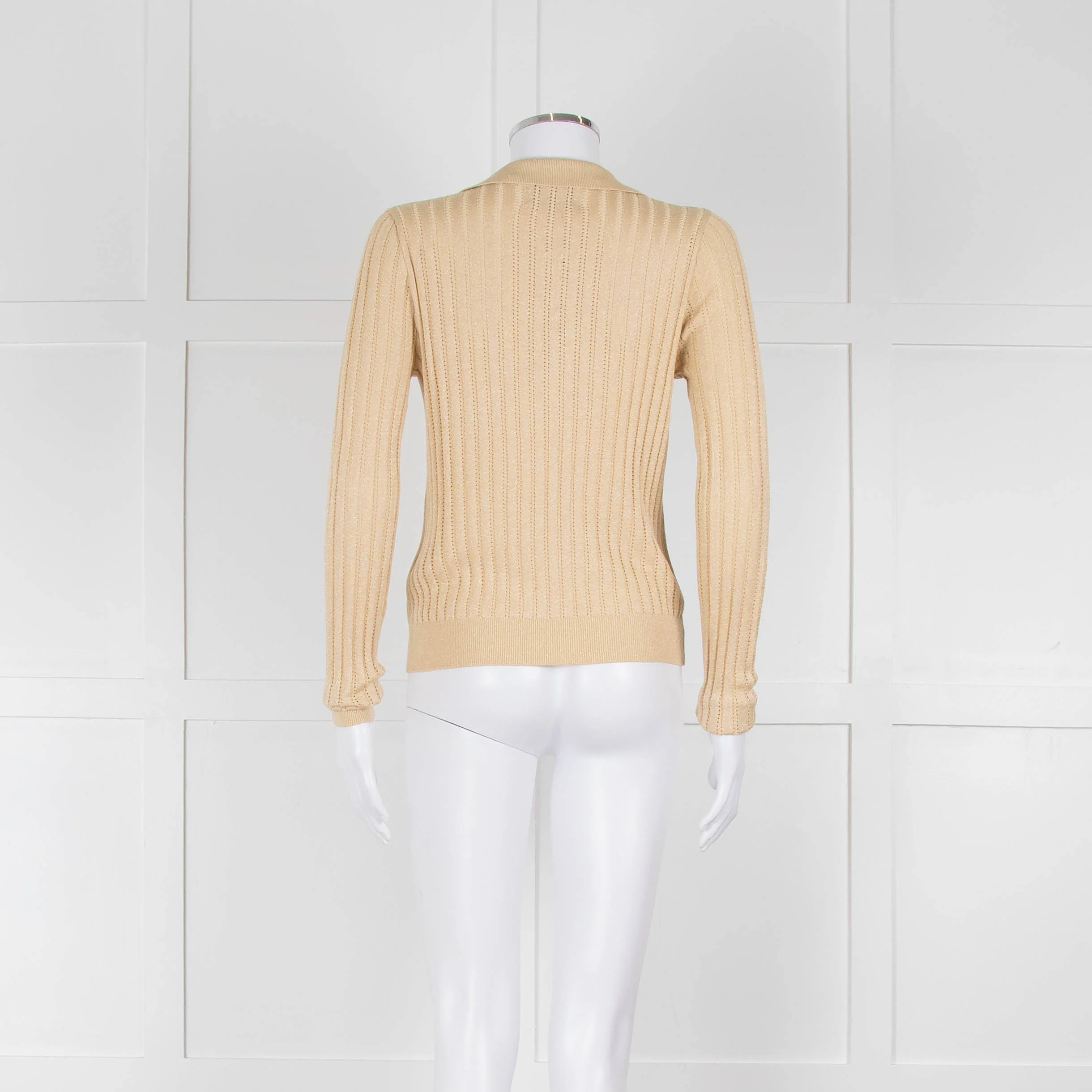 Wyse Gold Ribbed V-Neck Lurex Sweater - Image 5
