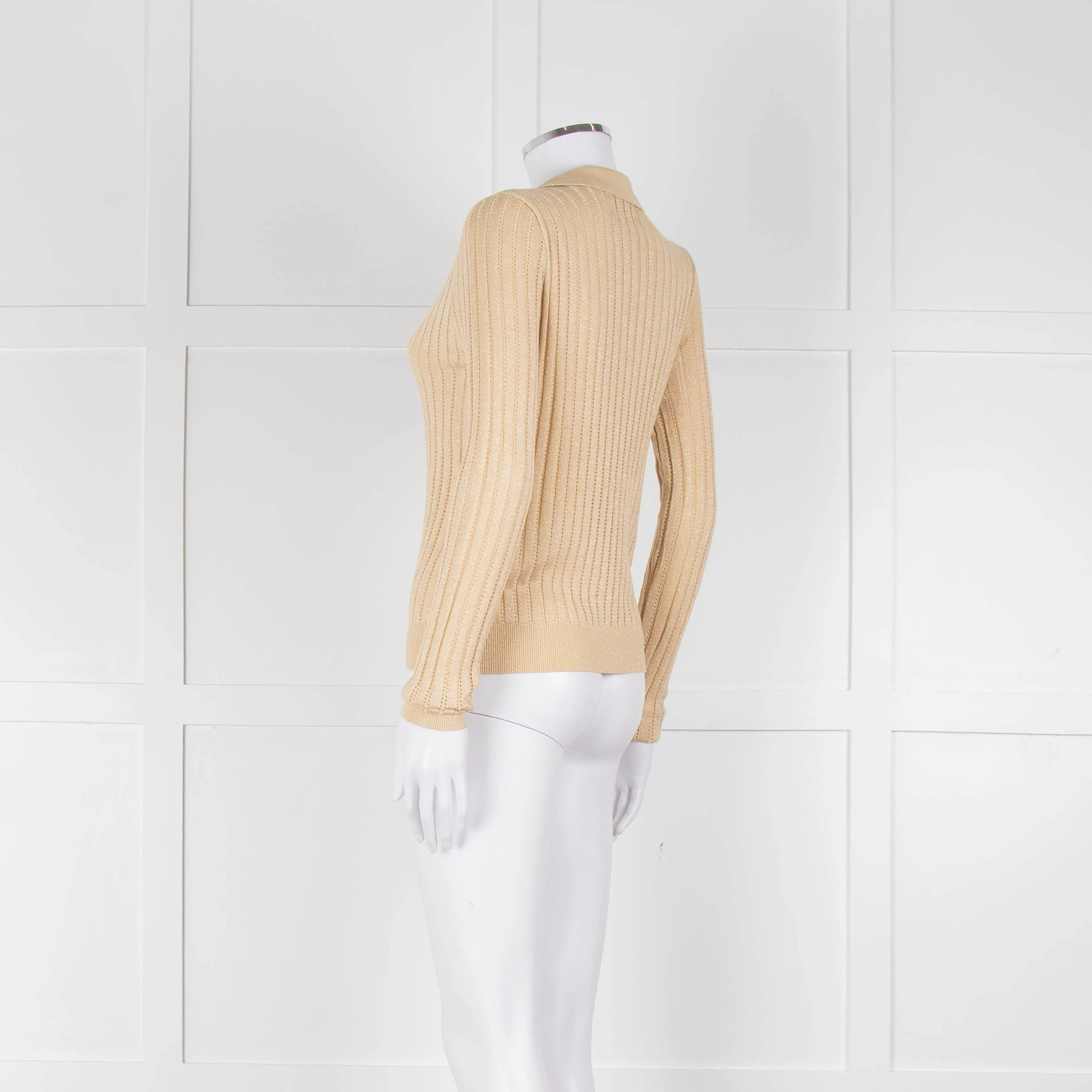 Wyse Gold Ribbed V-Neck Lurex Sweater - Image 6