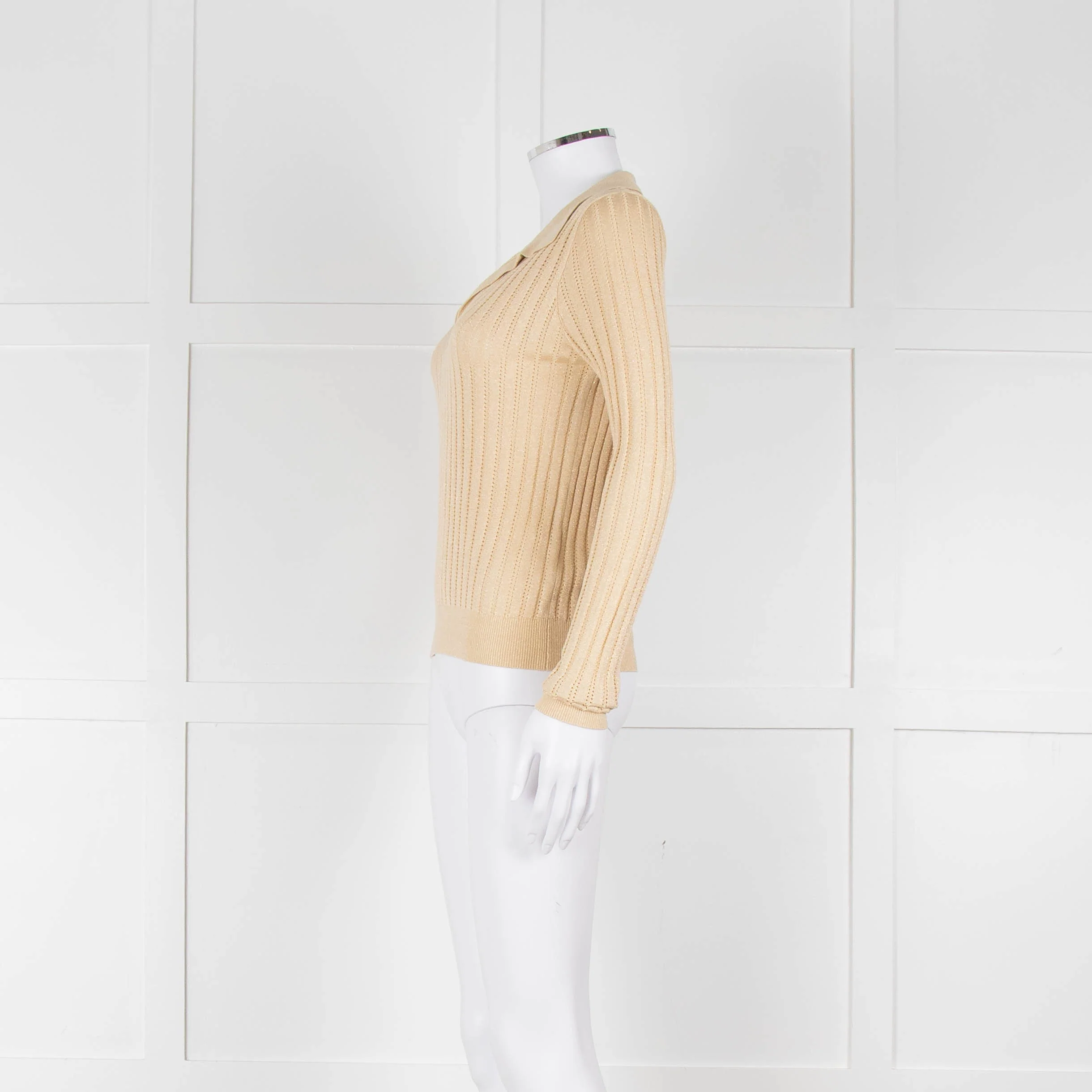 Wyse Gold Ribbed V-Neck Lurex Sweater - Image 7