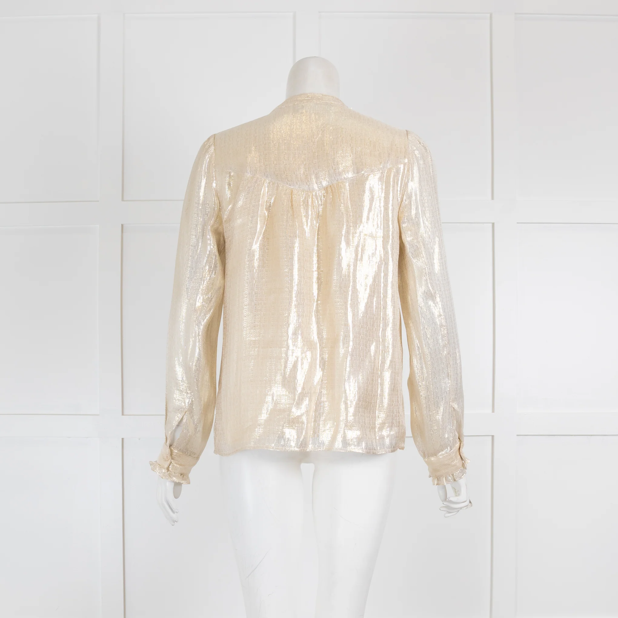 Wyse Gold Shimmer Collarless Blouse - Image 3