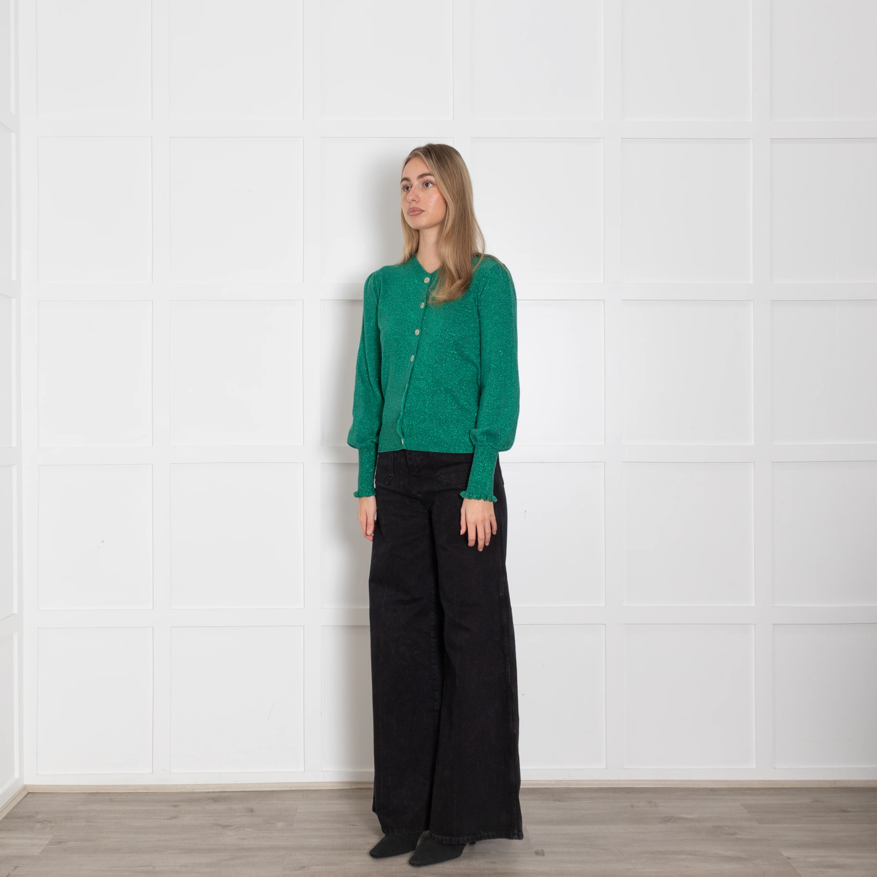 Wyse Green Shimmery Cardigan - Image 3