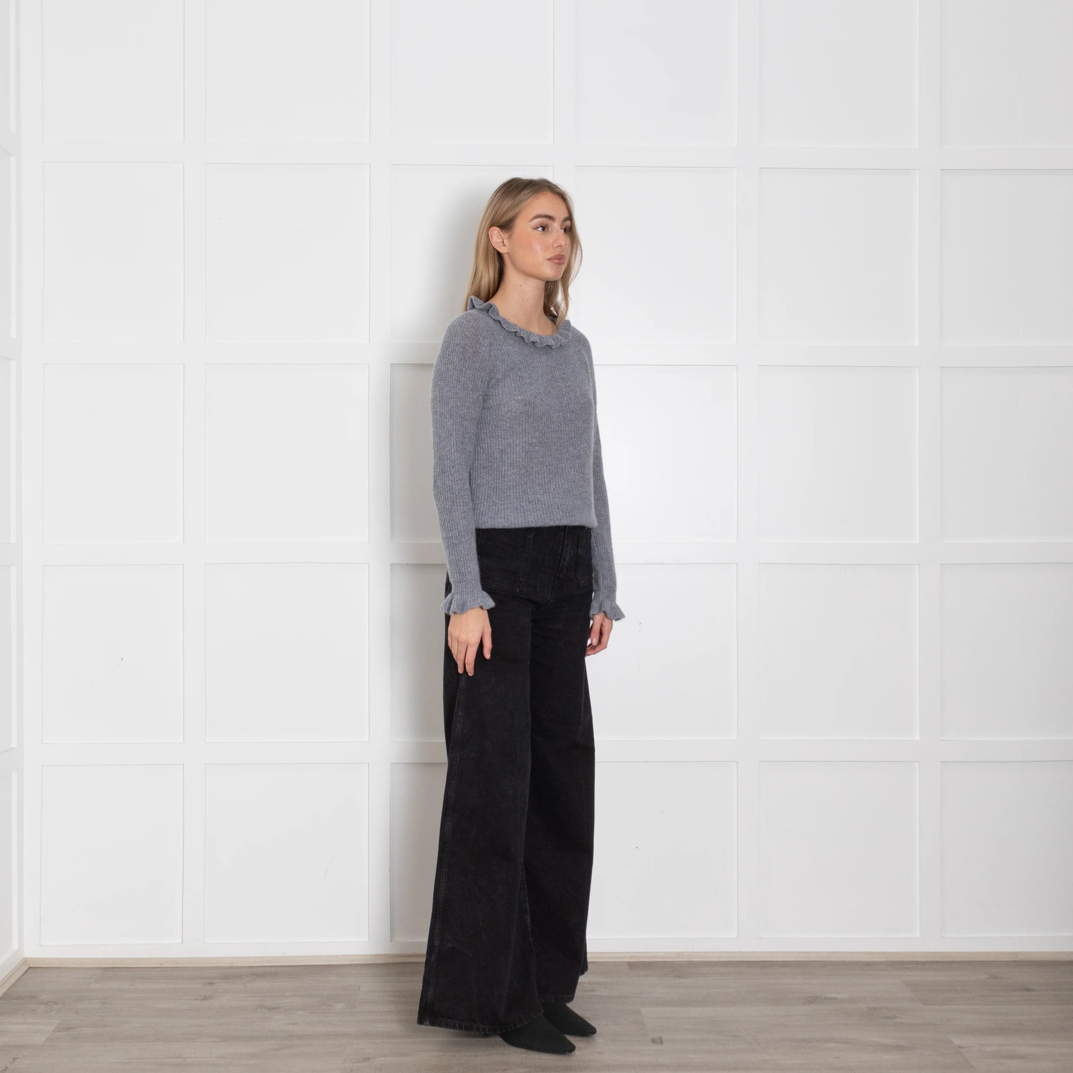 Wyse Grey Silver Lurex Cashmere Blend Frill Detail Jumper - Image 7