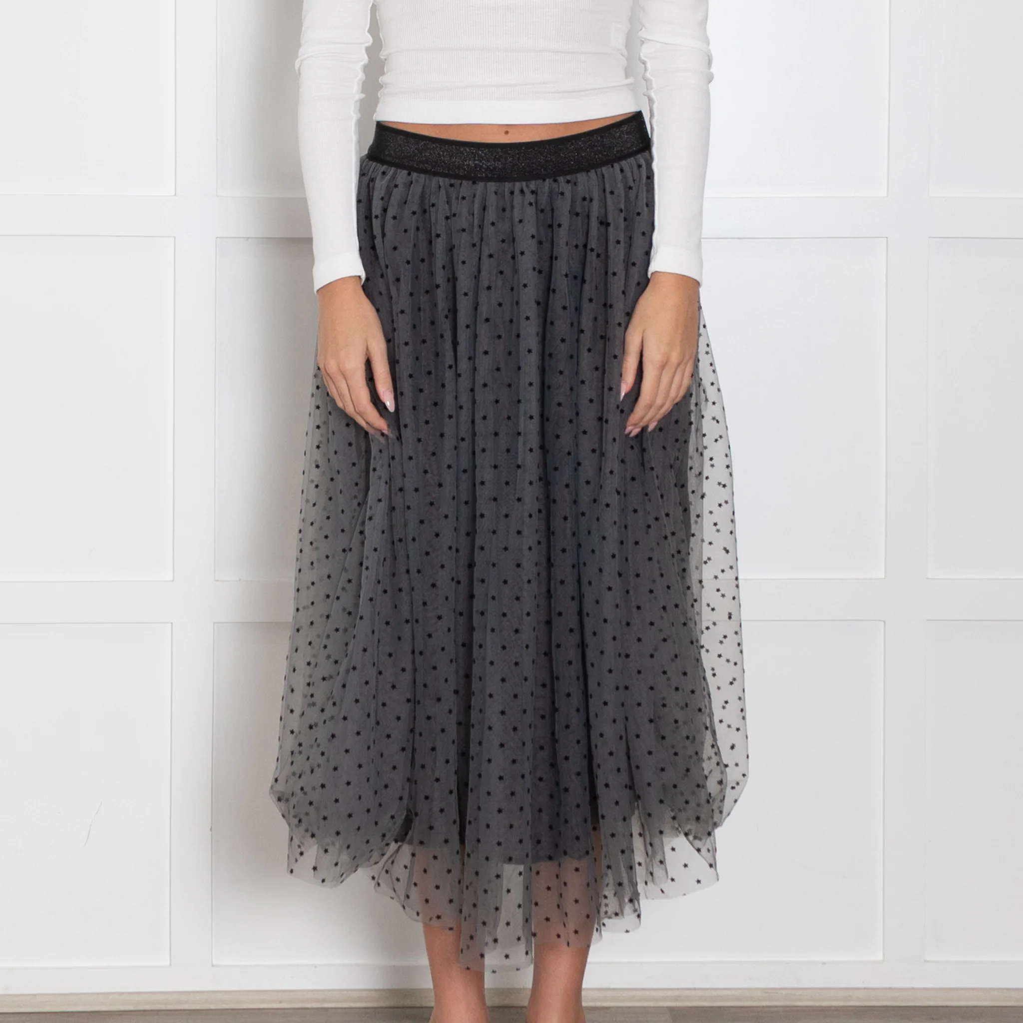 Wyse Lou Lou Tulle Grey Skirt With Black Polka Dots - Image 2