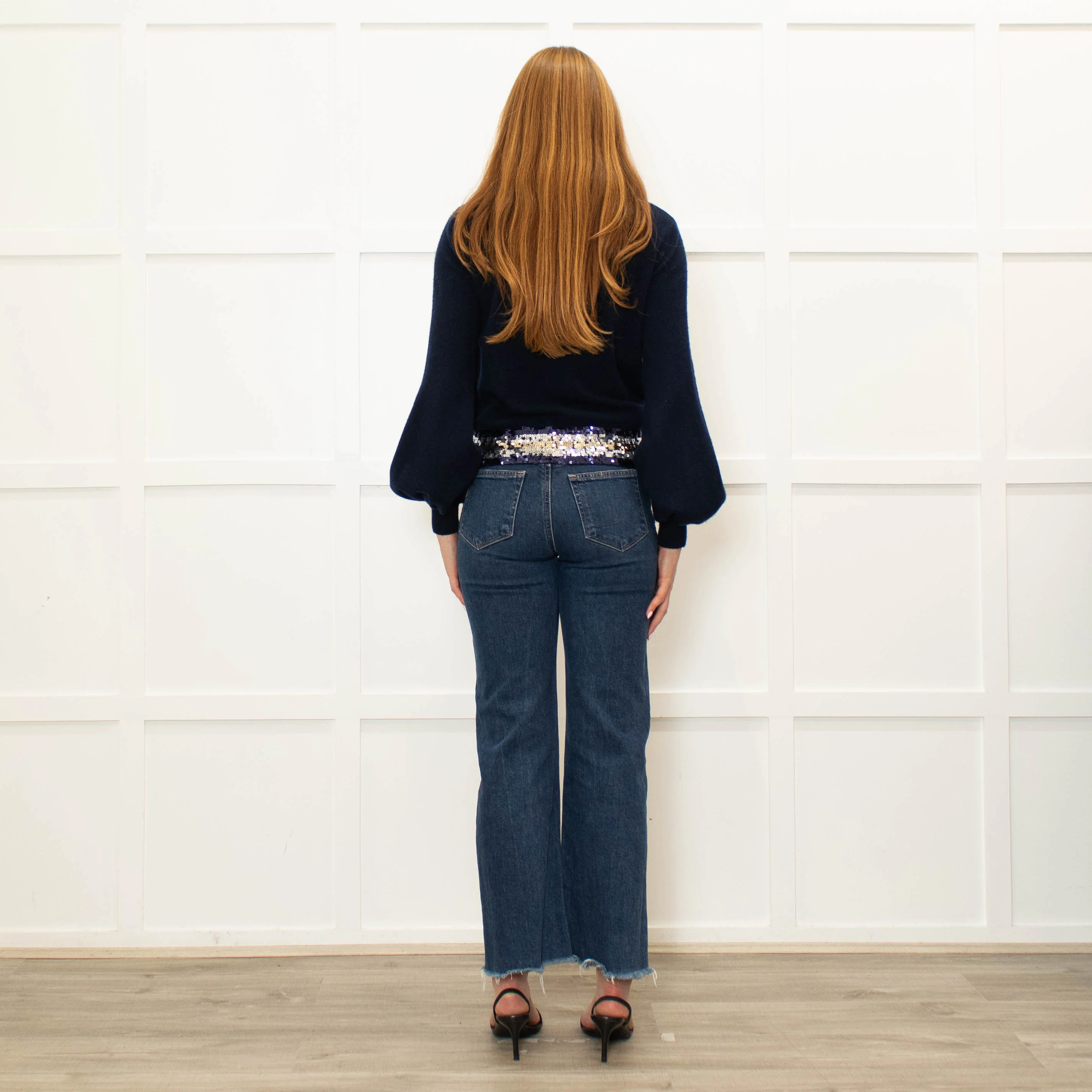 Wyse Navy Cashmere Blend Sequinned Trim Cardigan - Image 5