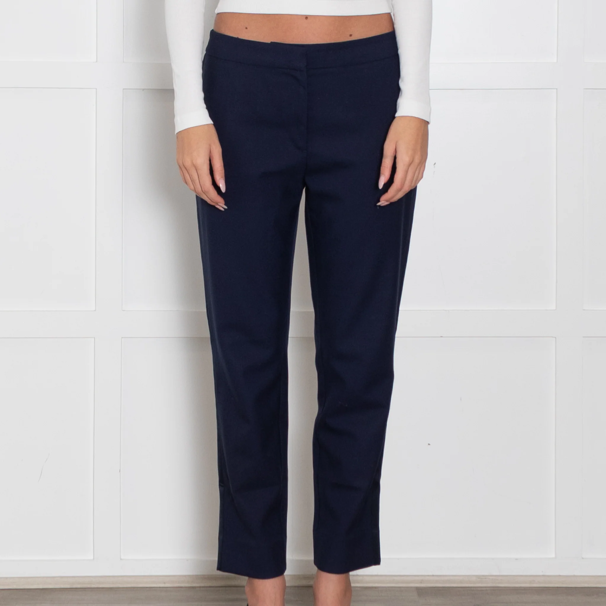 Wyse Navy Crop Trouser With Satin Side Stripe - Image 2