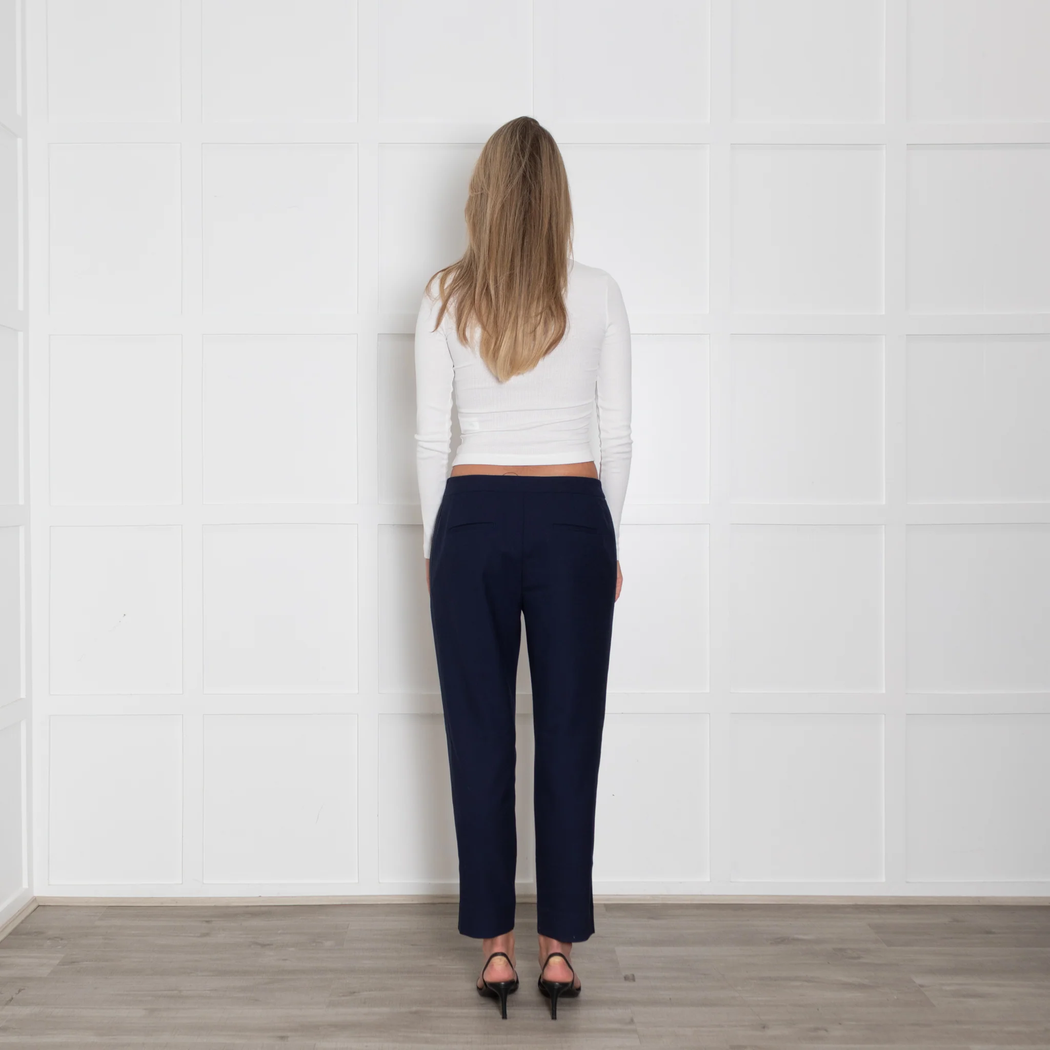 Wyse Navy Crop Trouser With Satin Side Stripe - Image 5