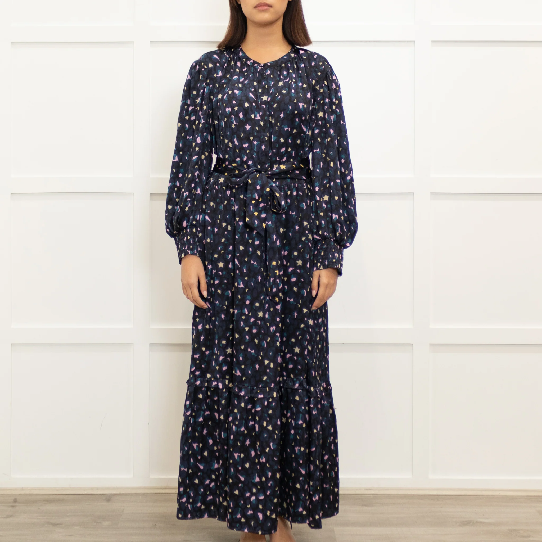 Wyse Navy Pink Cream Satin Maxi Dress - Image 2