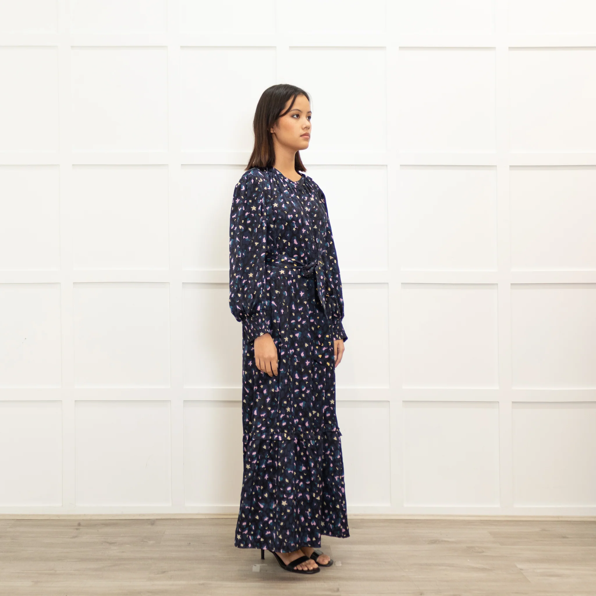 Wyse Navy Pink Cream Satin Maxi Dress - Image 3