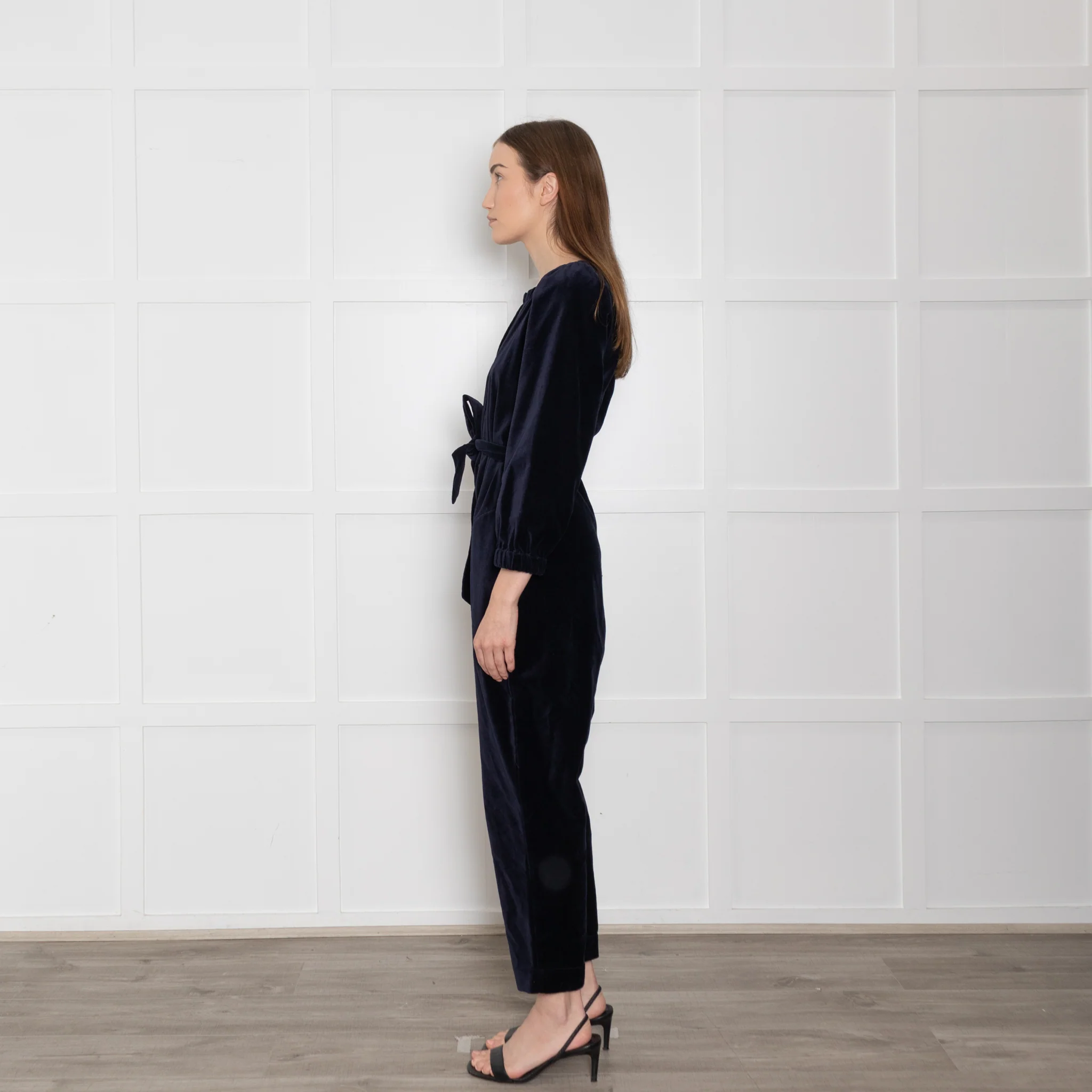 Wyse Navy Velvet Button Up Jumpsuit - Image 4