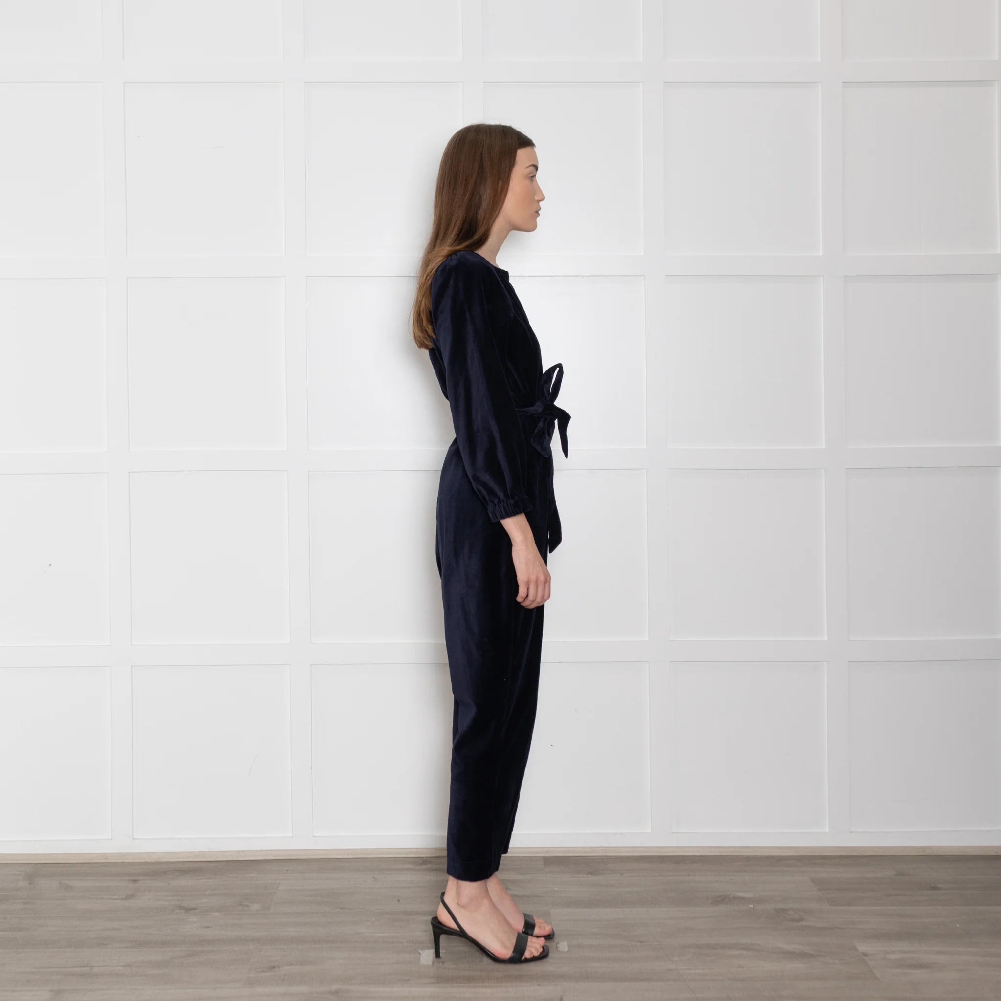 Wyse Navy Velvet Button Up Jumpsuit - Image 6
