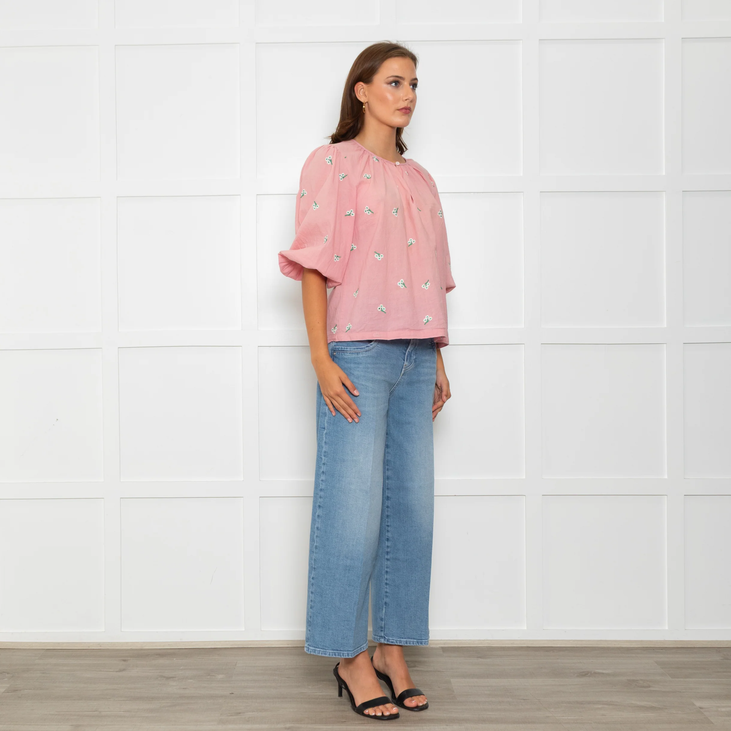 Wyse Pale Pink Floral Embroidered Cotton Blouse - Image 7