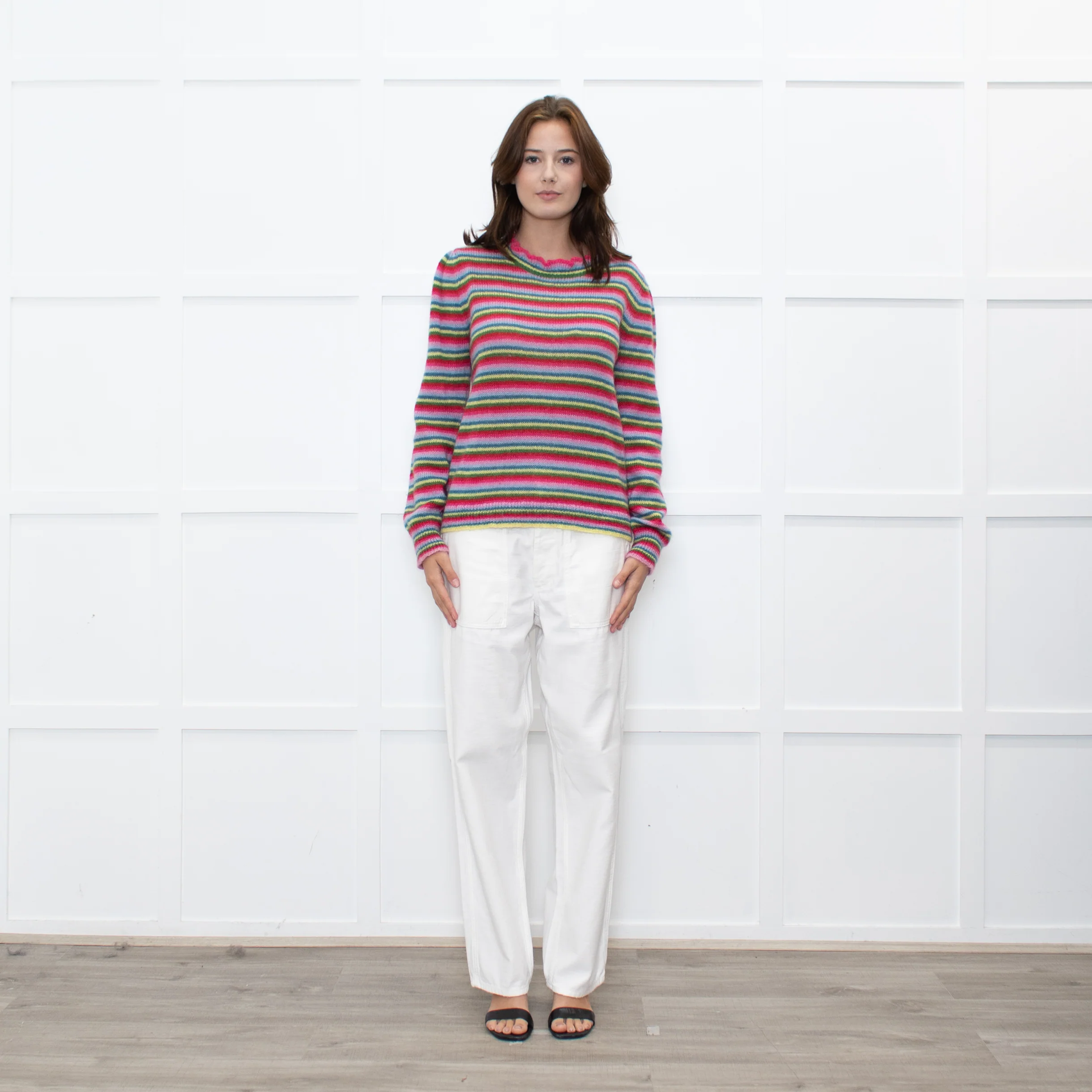 Wyse Pink Red Blue Striped Mohair Sweater