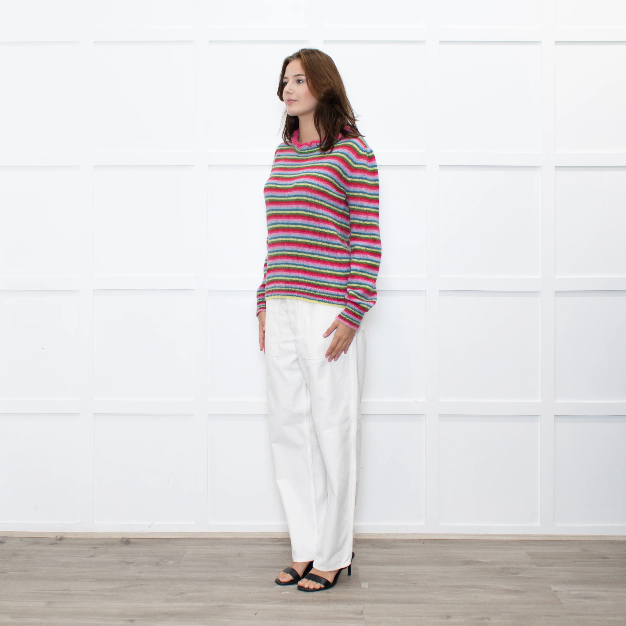Wyse Pink Red Blue Striped Mohair Sweater - Image 3