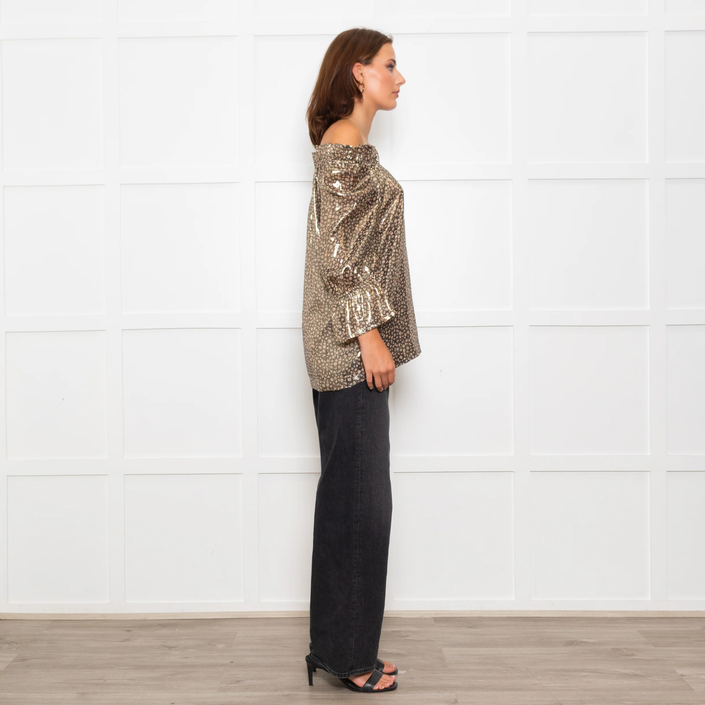 Wyse Silver Beige Lurex Elasticated Trim Top - Image 7