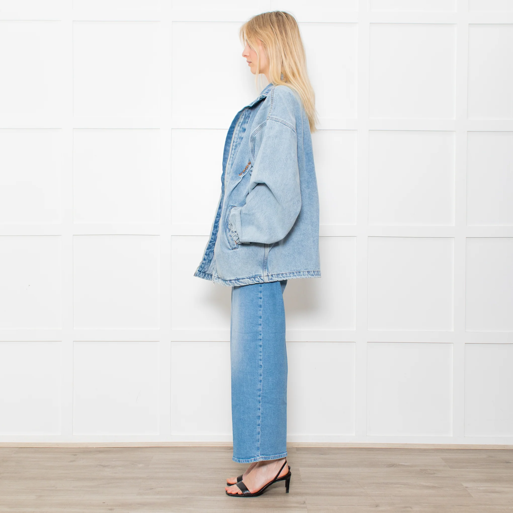 Y Project Pale Wash Denim Zip Up Jacket - Image 4