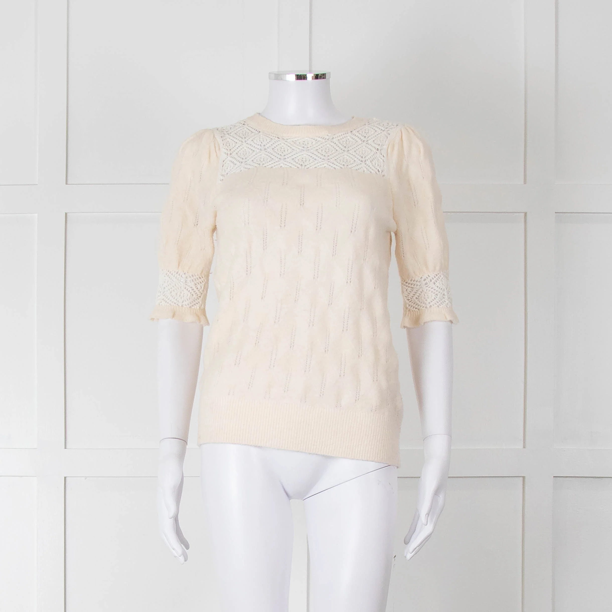 YaYa Woman Cream Lace Yolk Shortsleeve Jumper