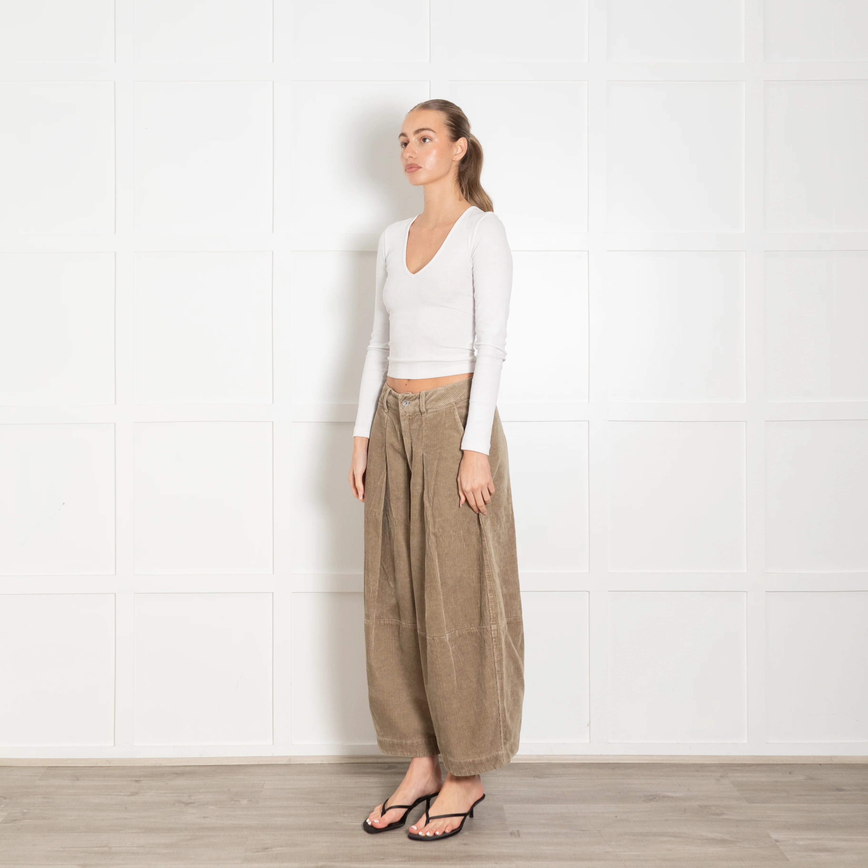 YMC Khaki Corduroy Wide Leg Trousers - Image 3