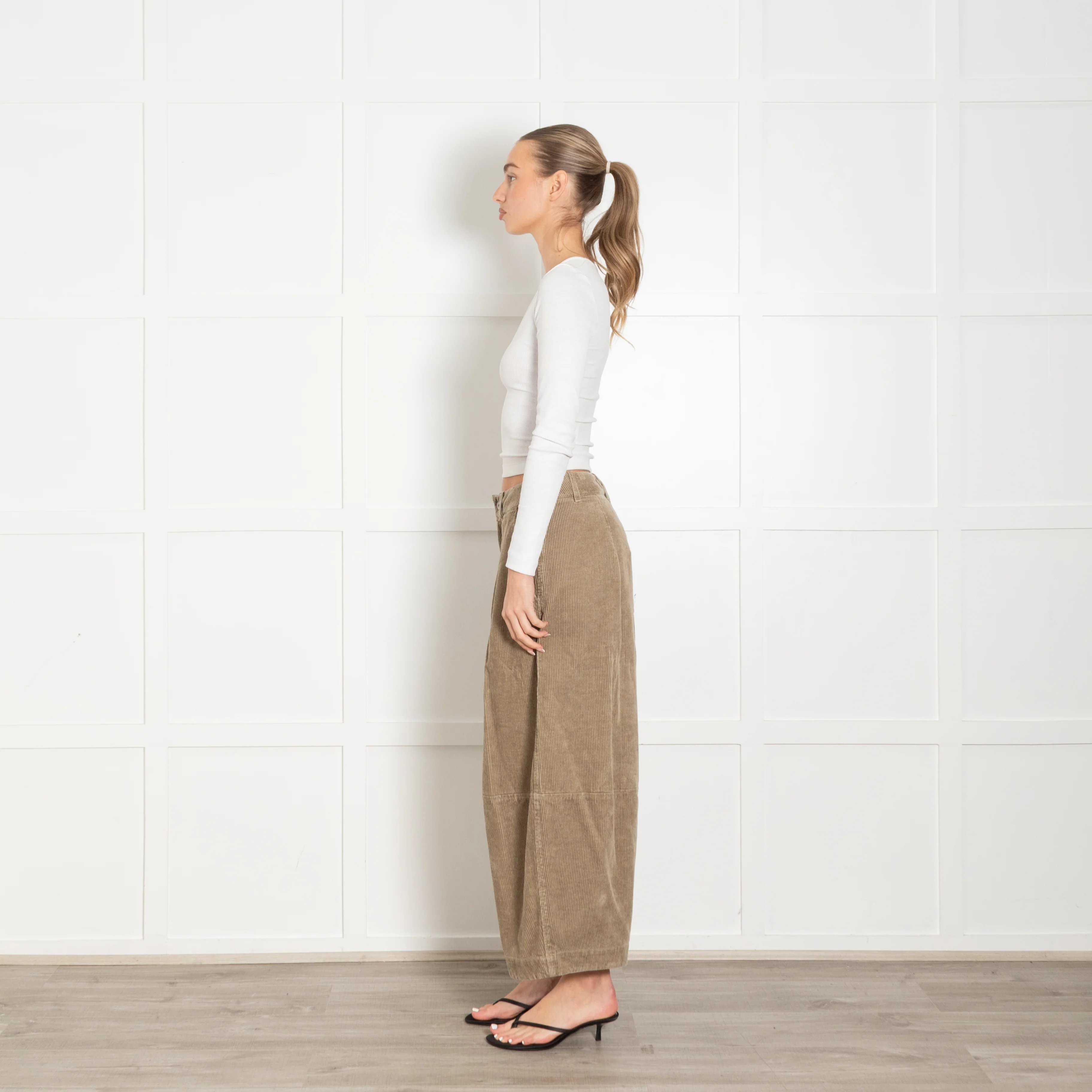 YMC Khaki Corduroy Wide Leg Trousers - Image 4