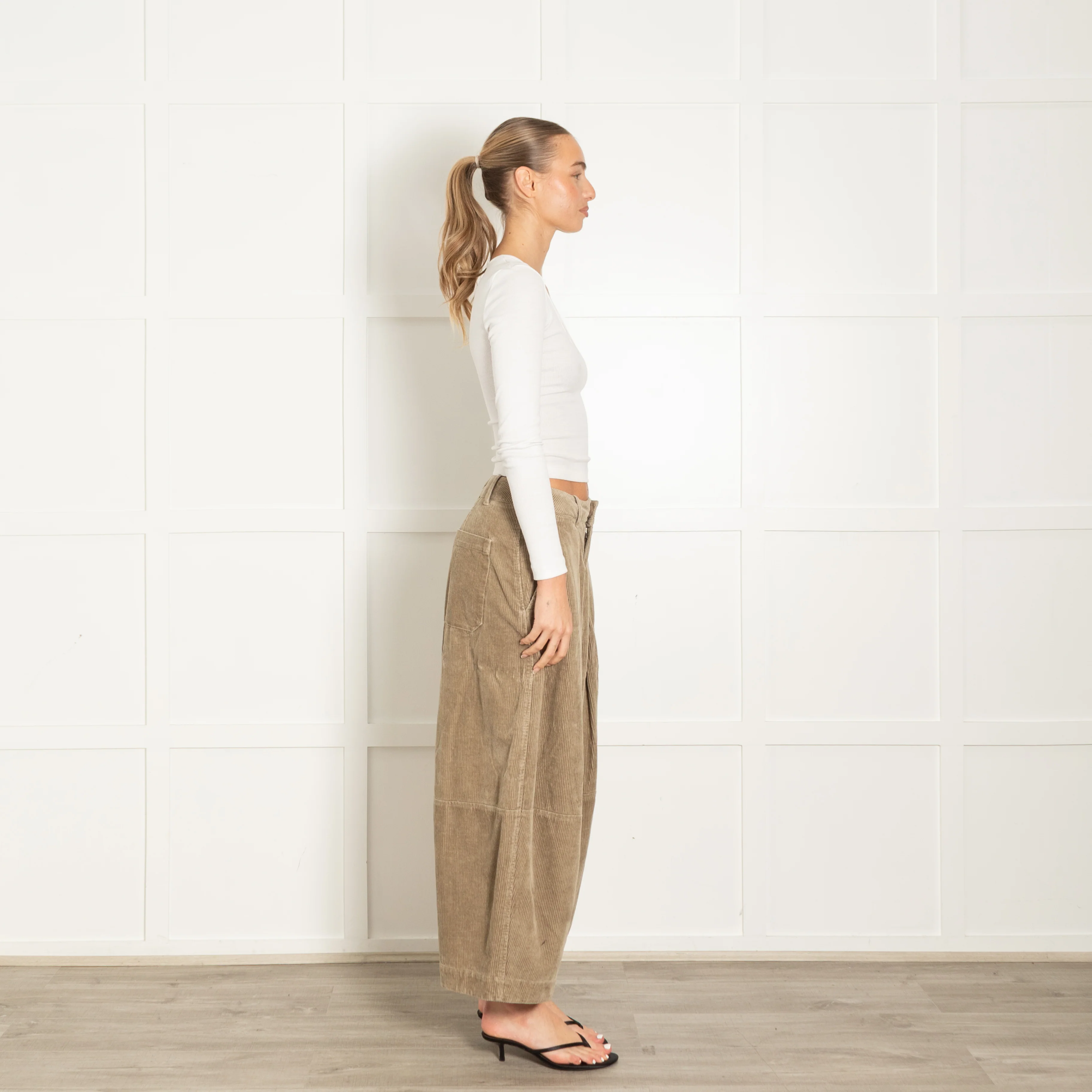 YMC Khaki Corduroy Wide Leg Trousers - Image 6