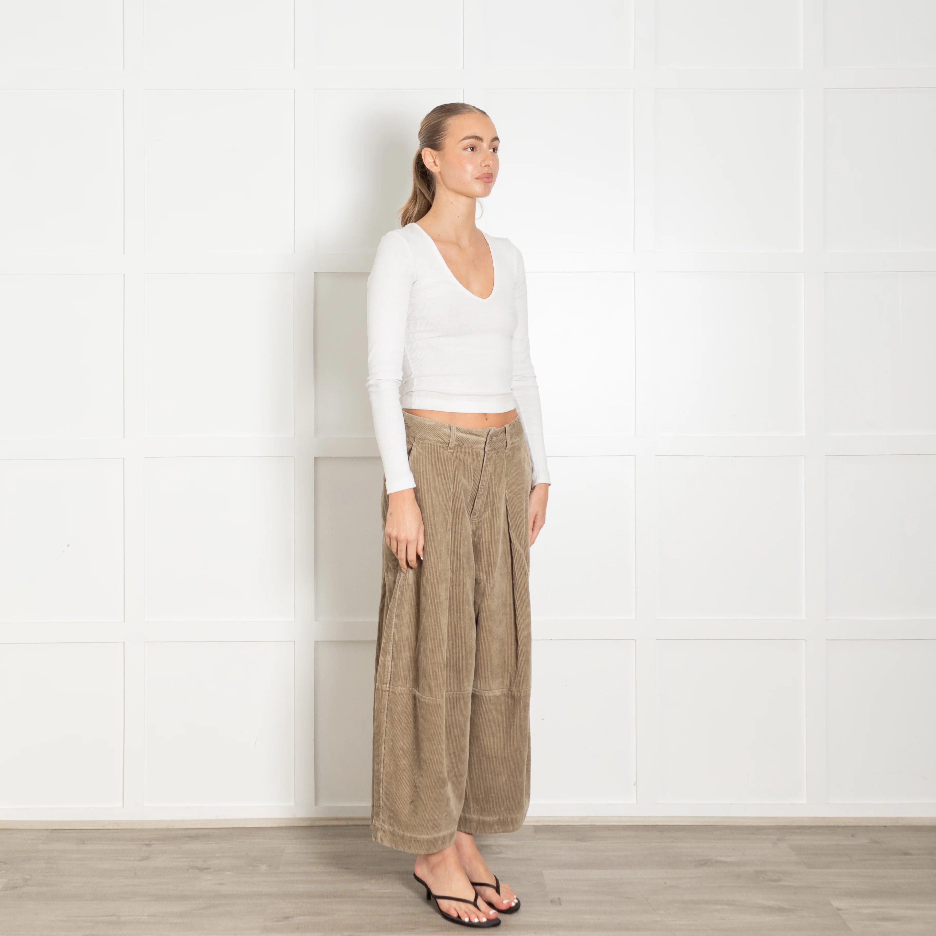 YMC Khaki Corduroy Wide Leg Trousers - Image 7