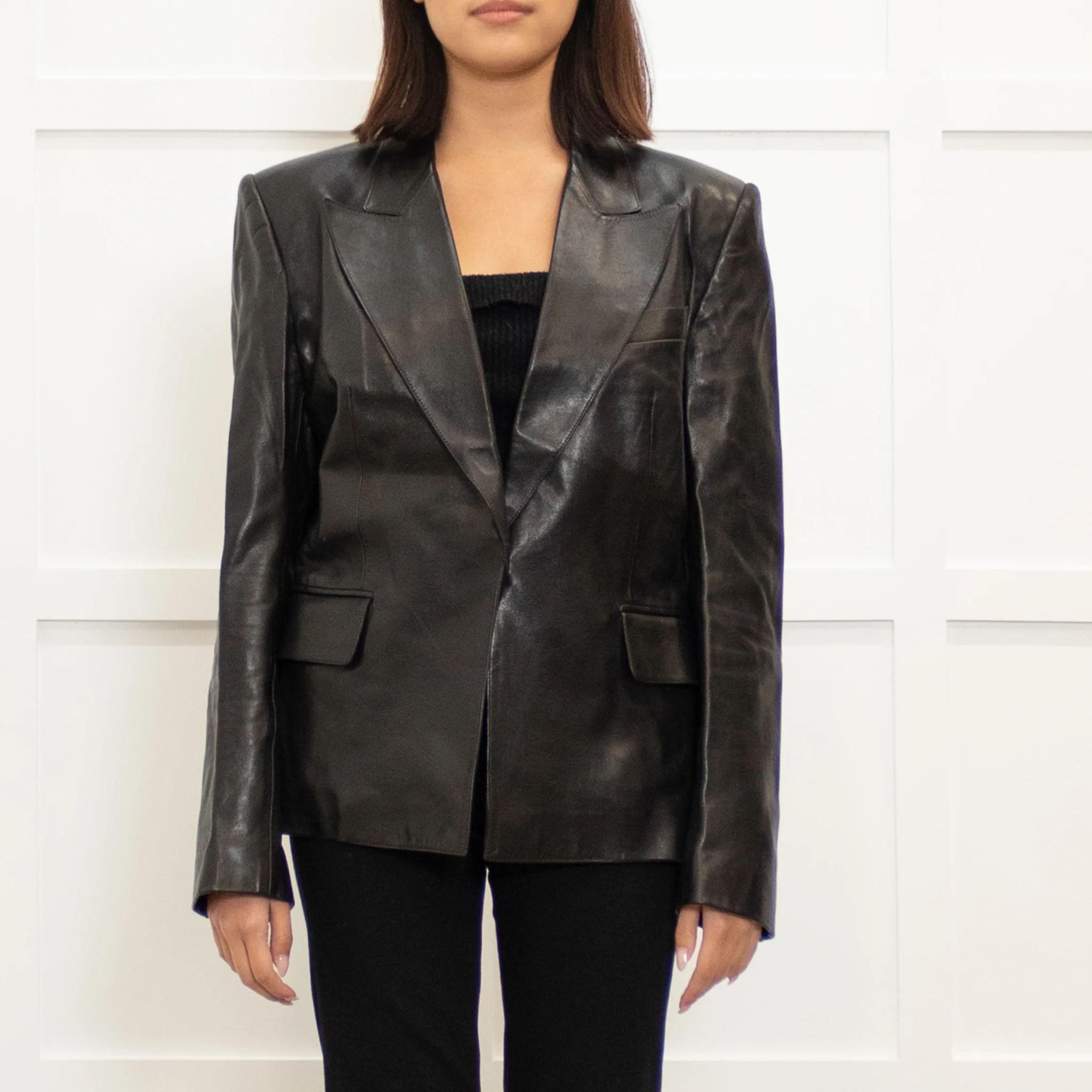 Yves Saint Laurent Black Leather Blazer - Image 2