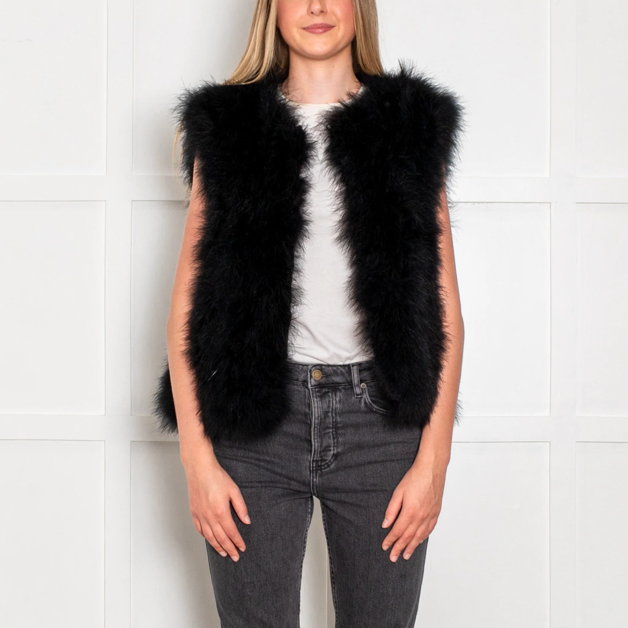 Yves Salomon Black Feather Sleeveless Jacket - Image 2