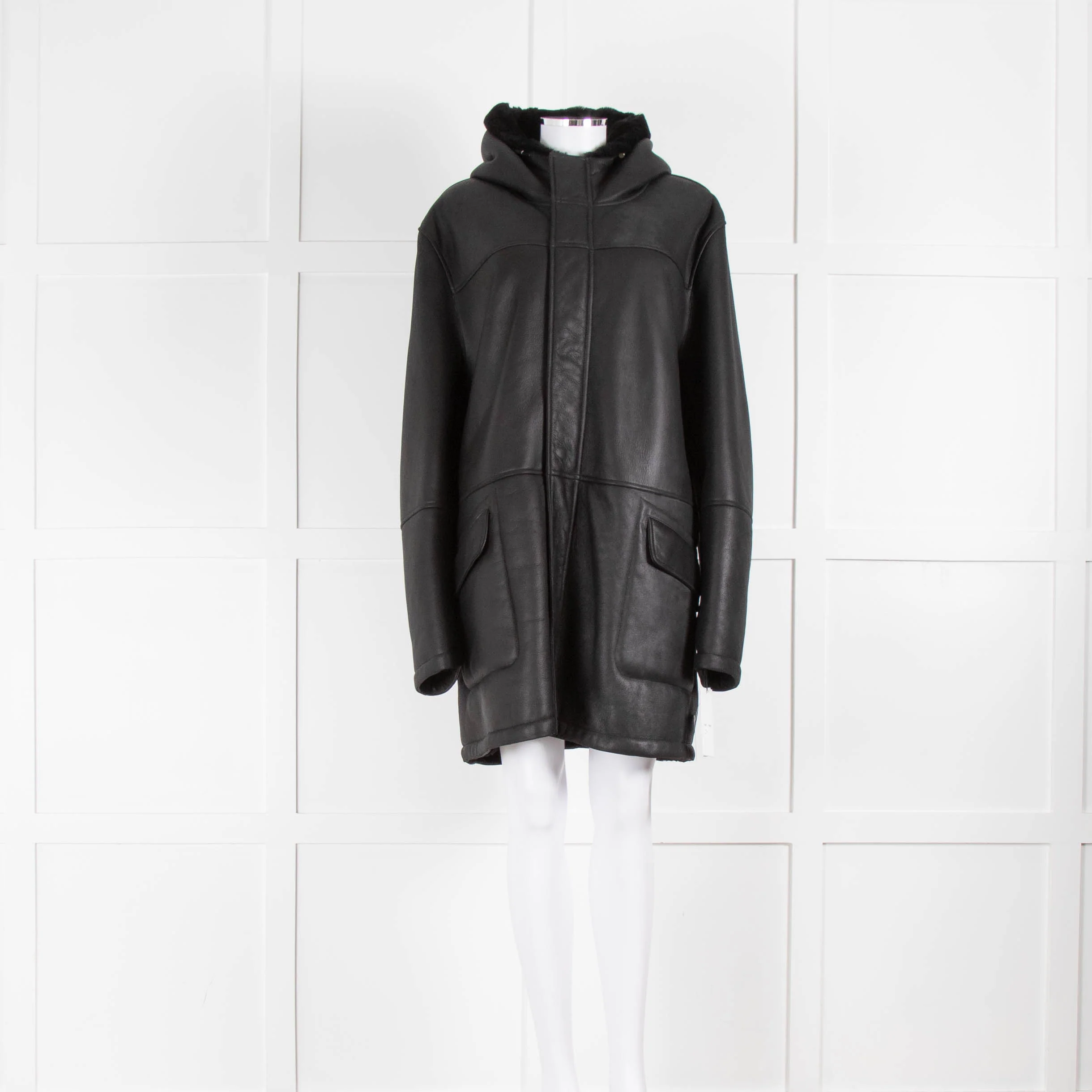 Yves Salomon Merinos Lamb Shearling Lined Leather Long Jacket