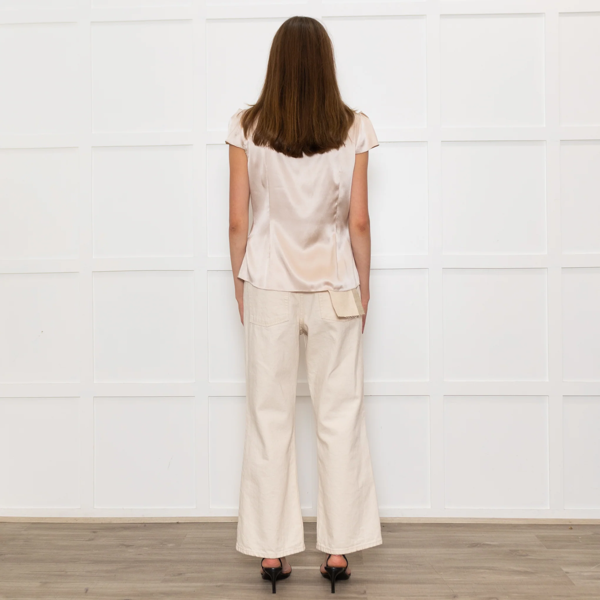 Zac Posen Light Gold Silk Origami Pleated Front Tie Neck Blouse - Image 5