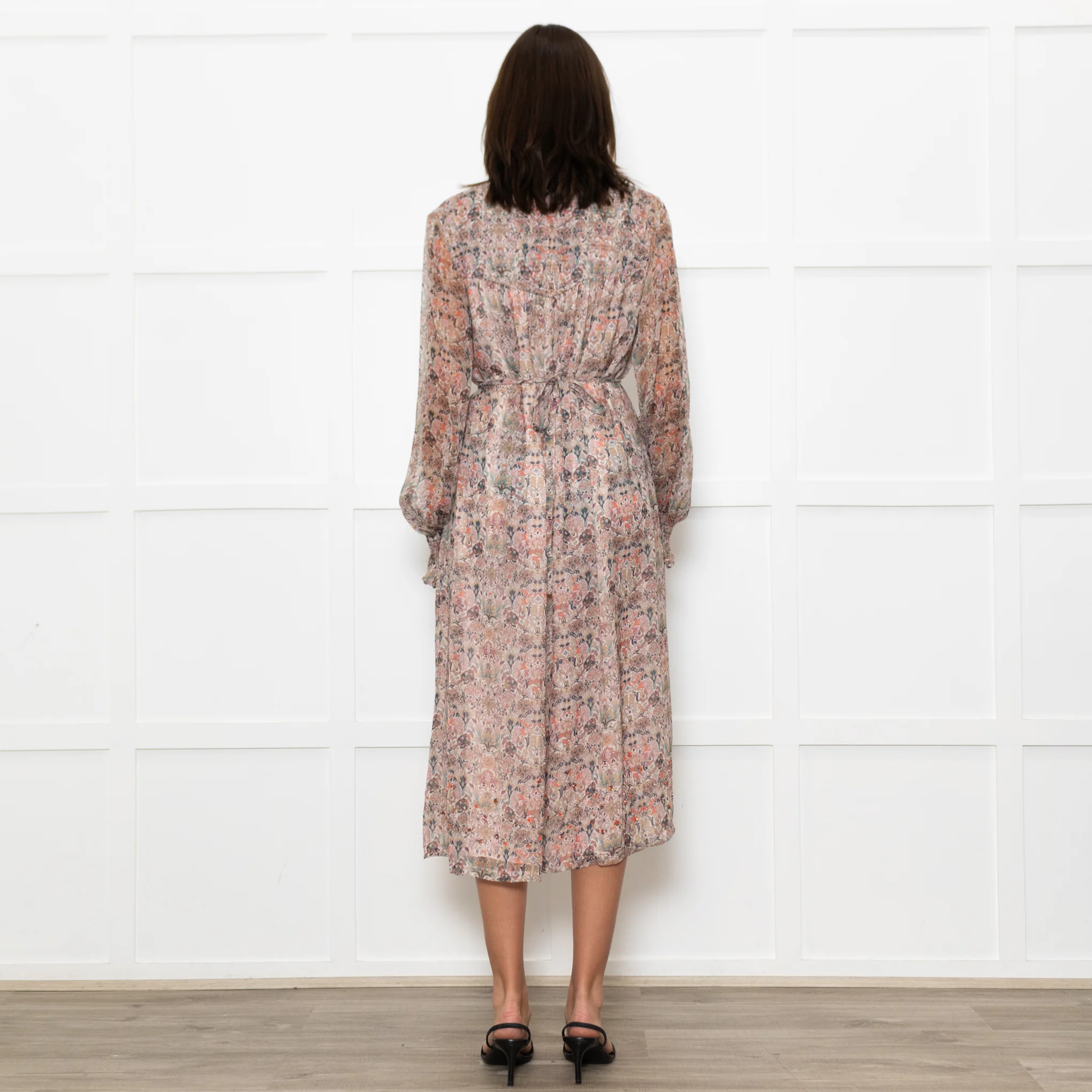 Zadig & Voltaire Pale Pink Multi Floral Oversized Belted Dress - Image 4