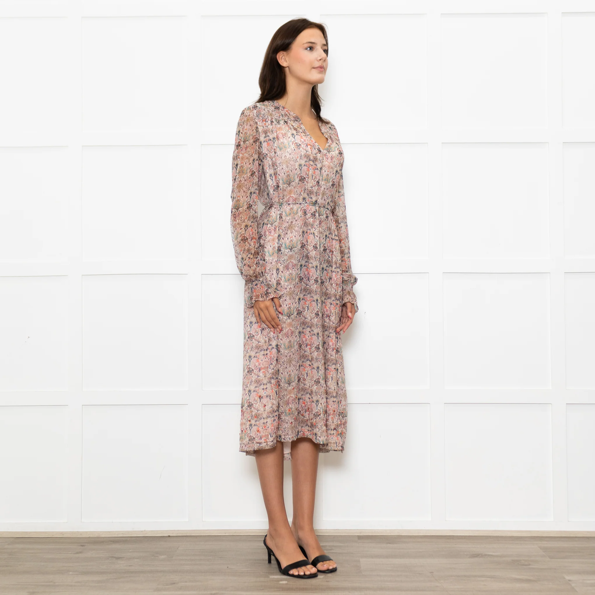 Zadig & Voltaire Pale Pink Multi Floral Oversized Belted Dress - Image 6